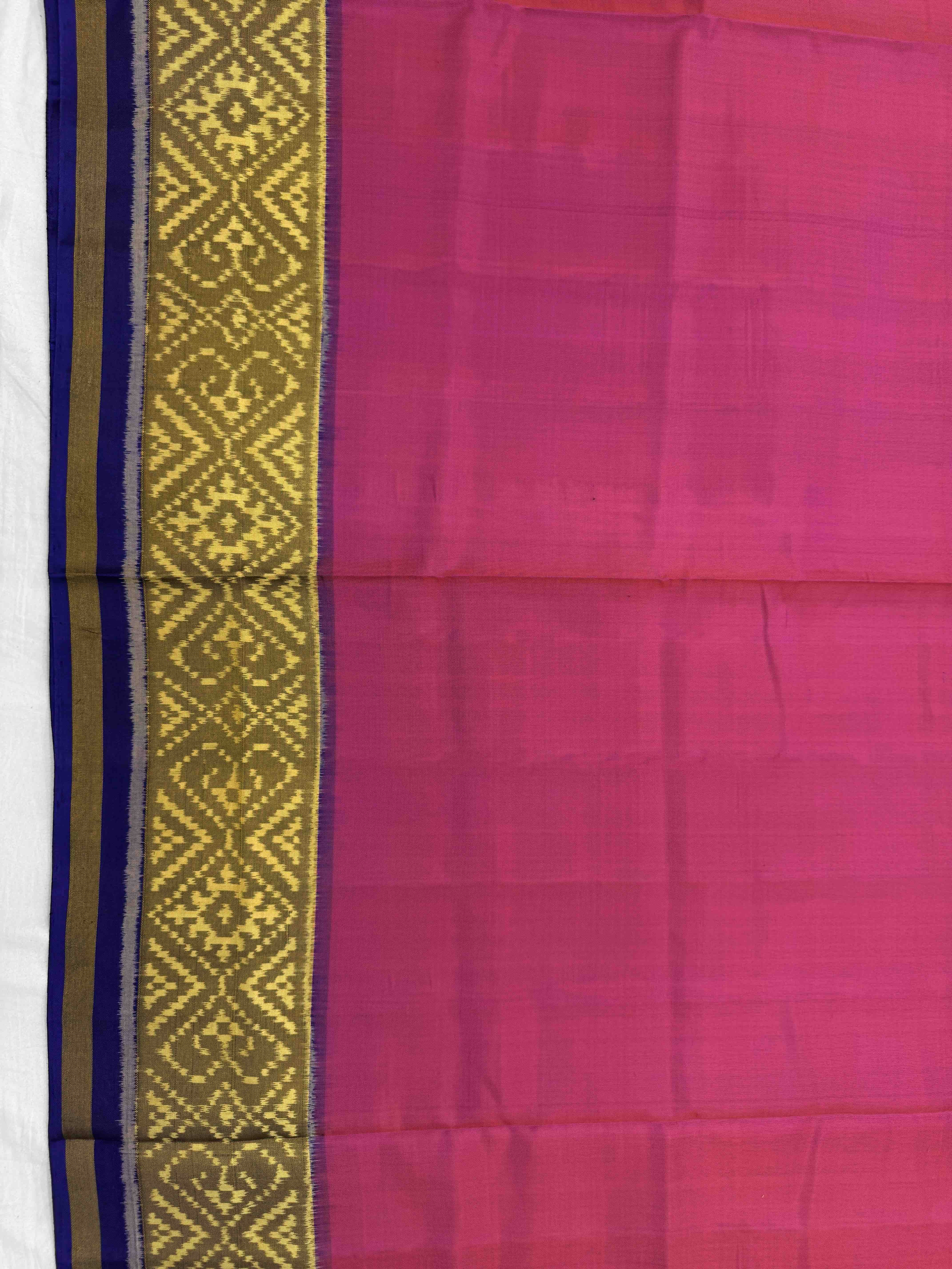 Blue & Pink Plain Patola Saree