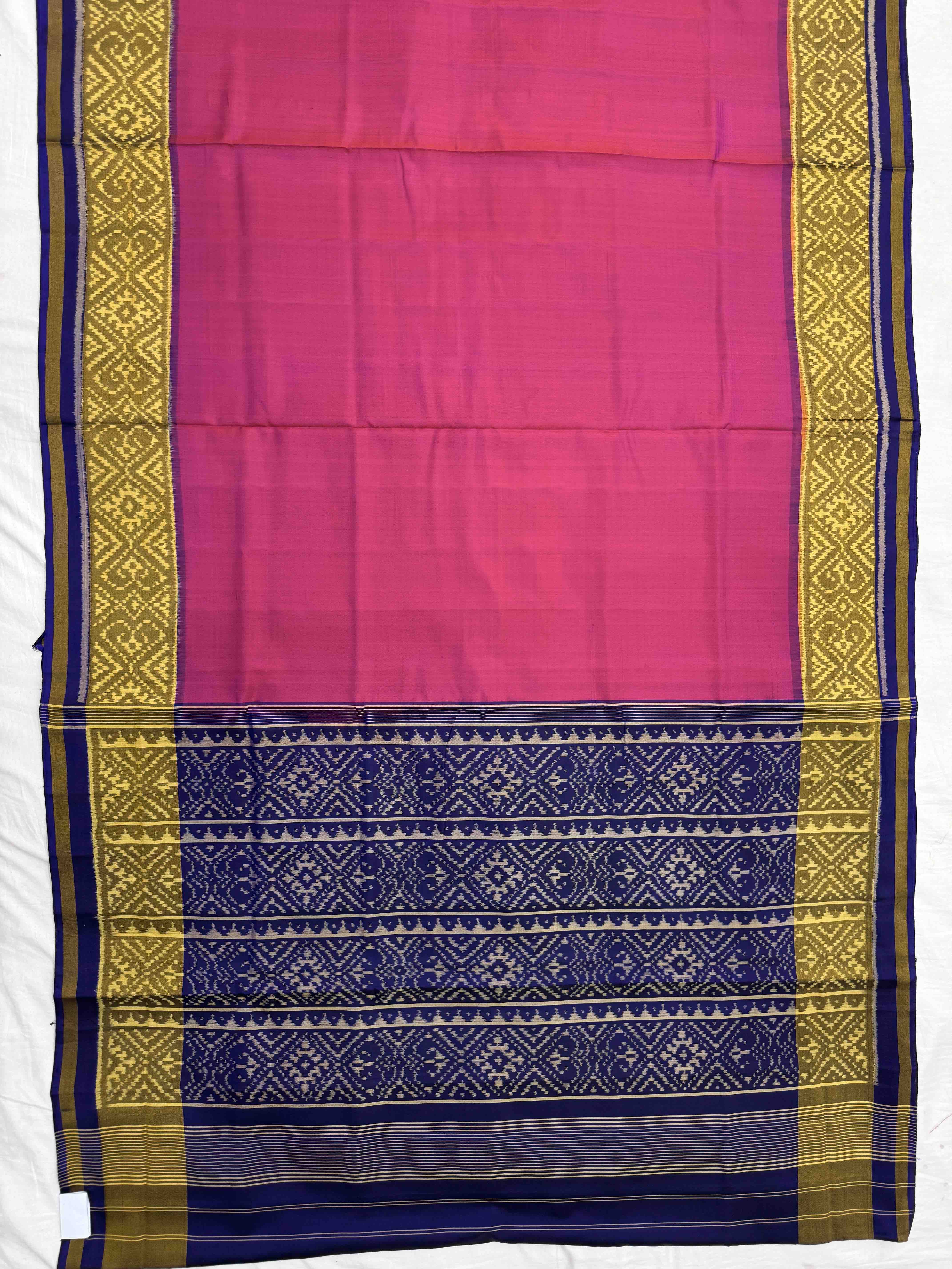 Blue & Pink Plain Patola Saree