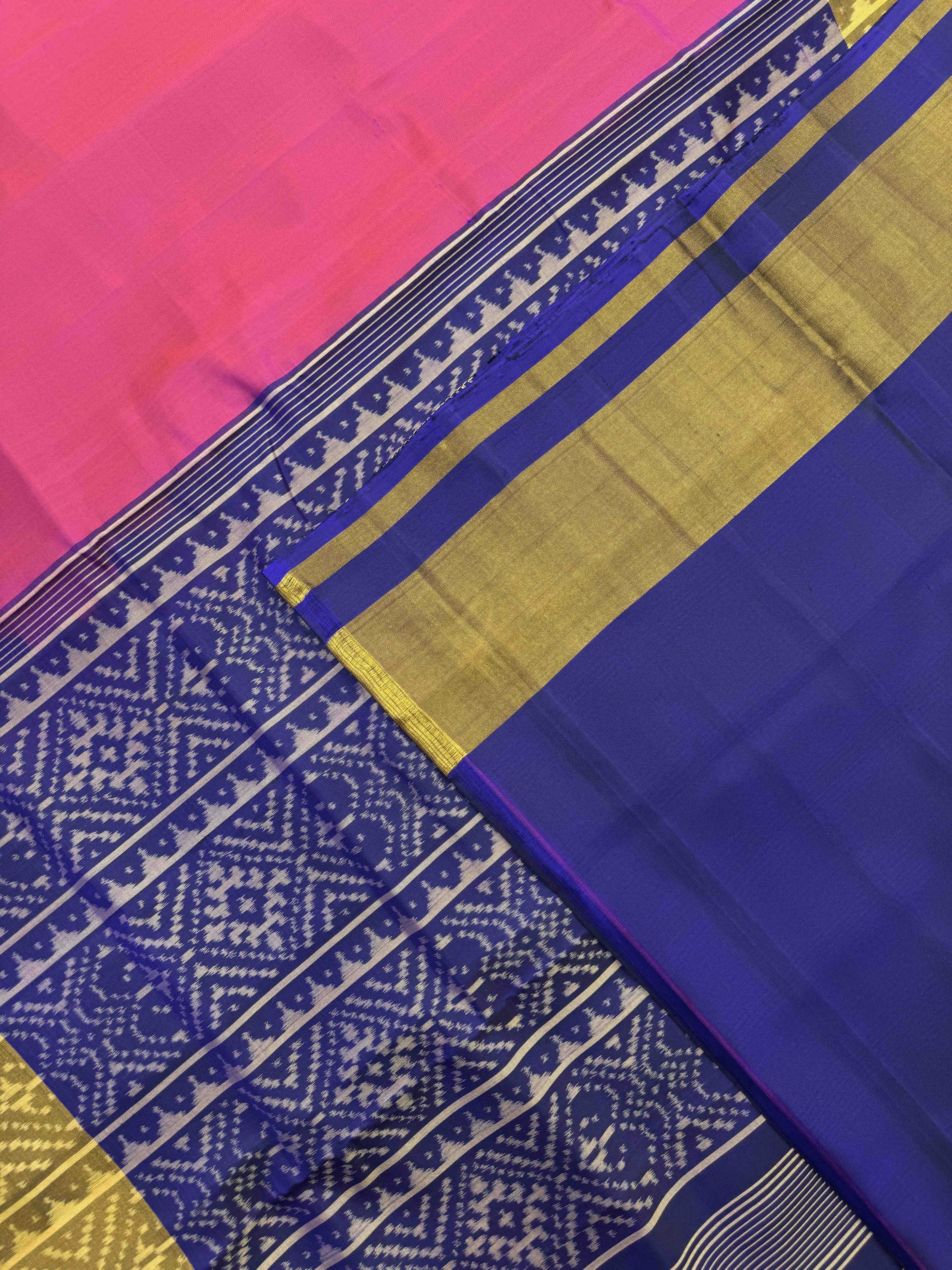 Blue & Pink Plain Patola Saree