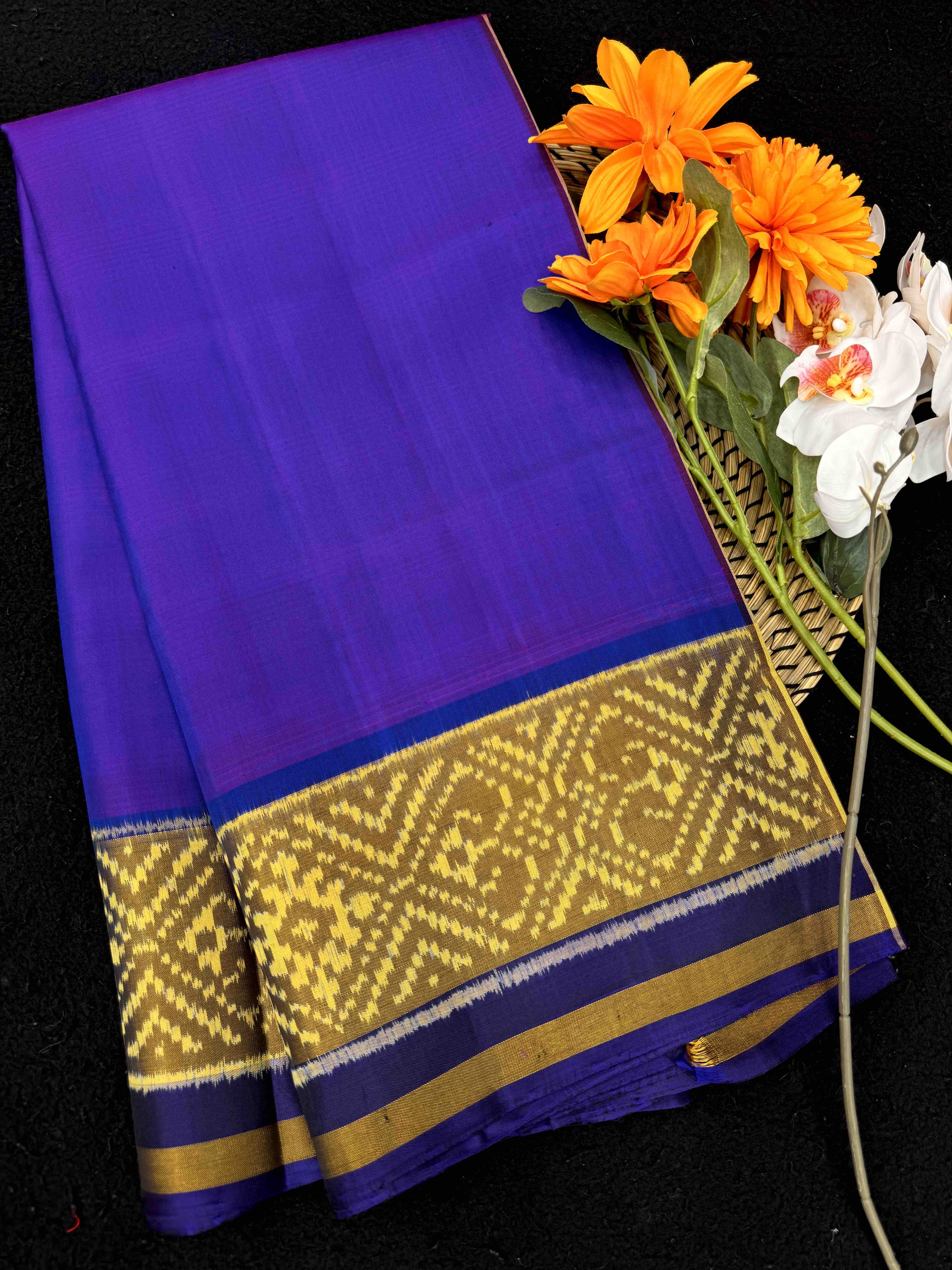 Blue & Purplish Blue Shaded Plain Patola Saree