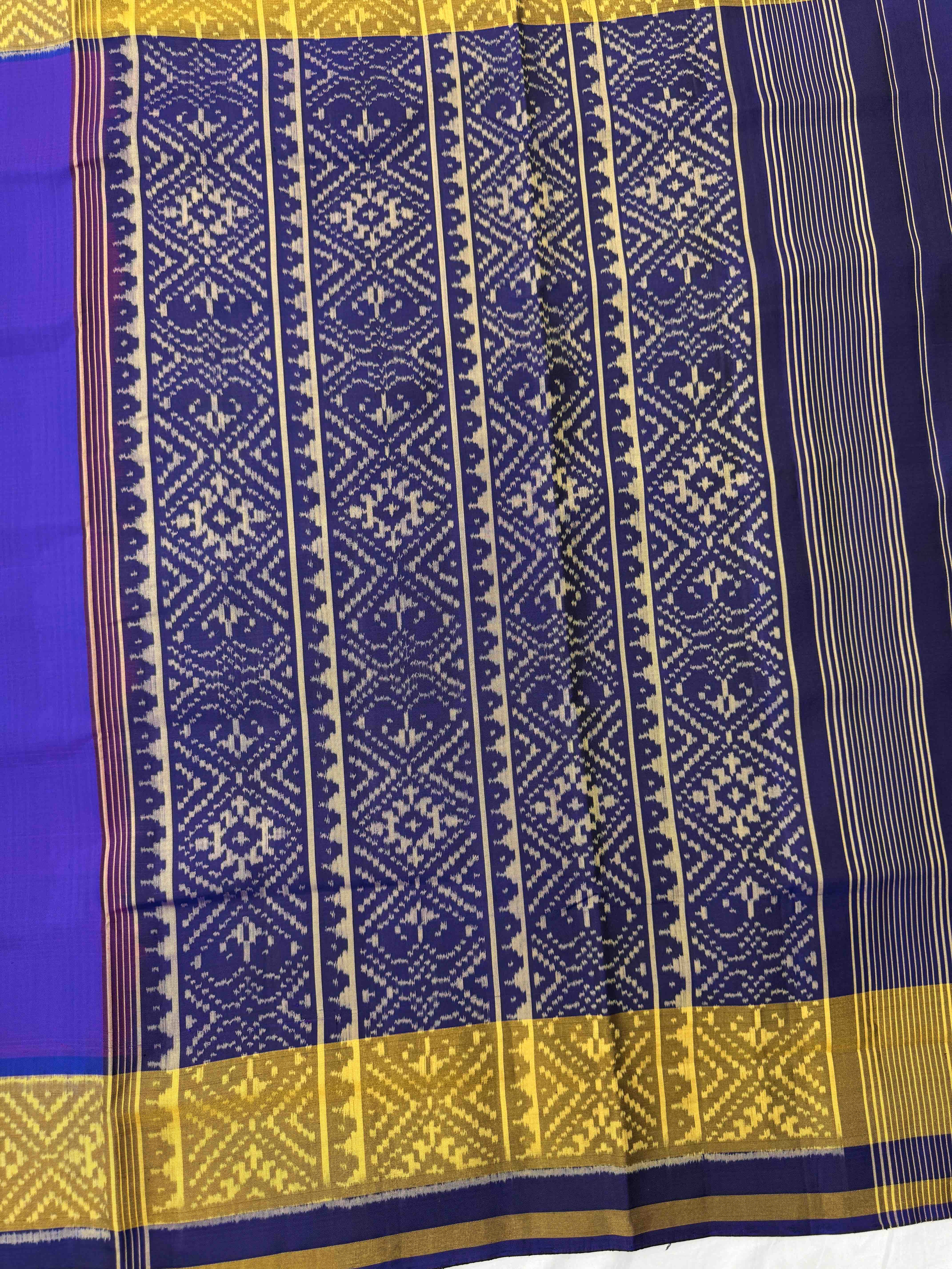 Blue & Purplish Blue Shaded Plain Patola Saree