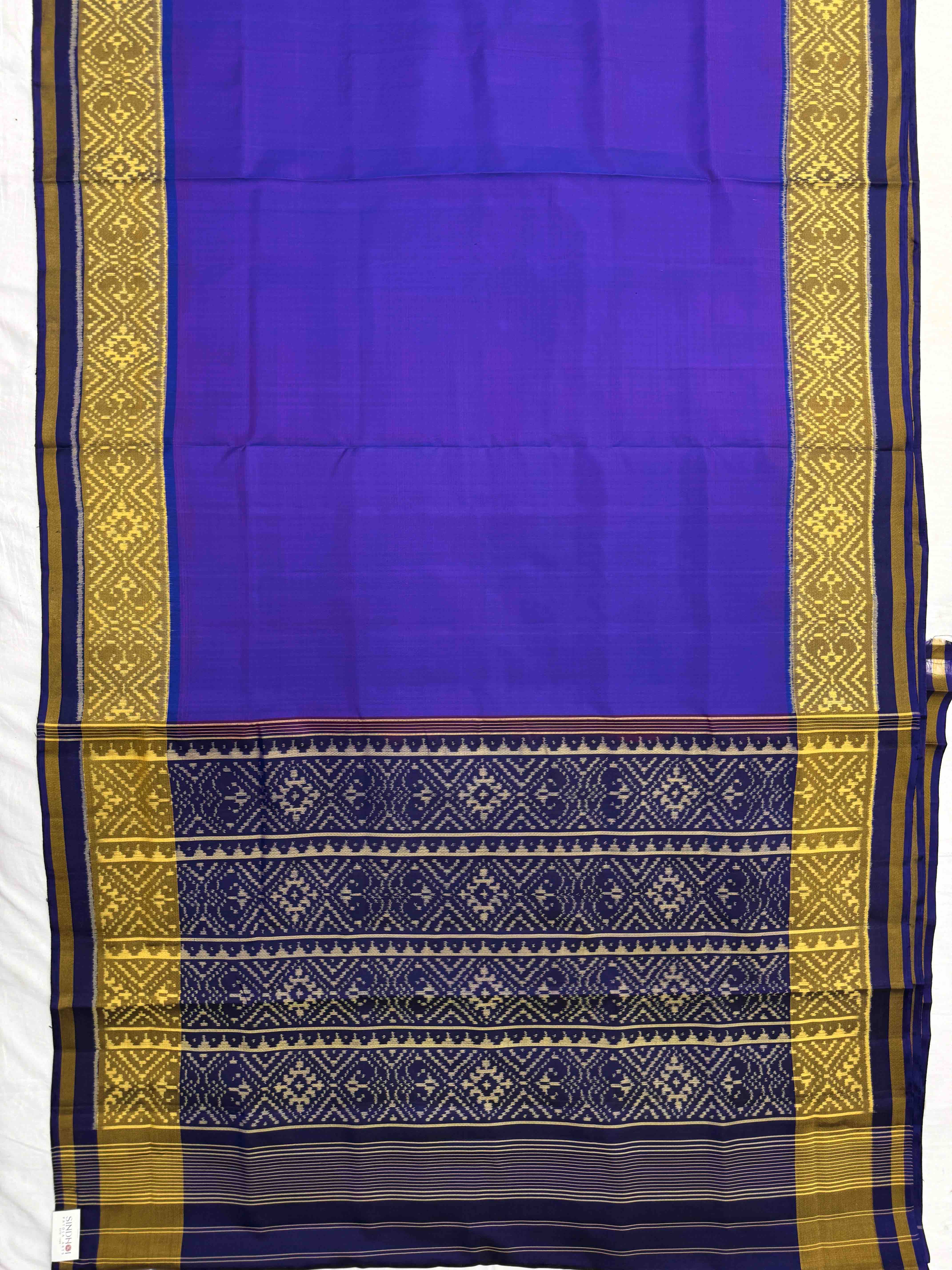 Blue & Purplish Blue Shaded Plain Patola Saree