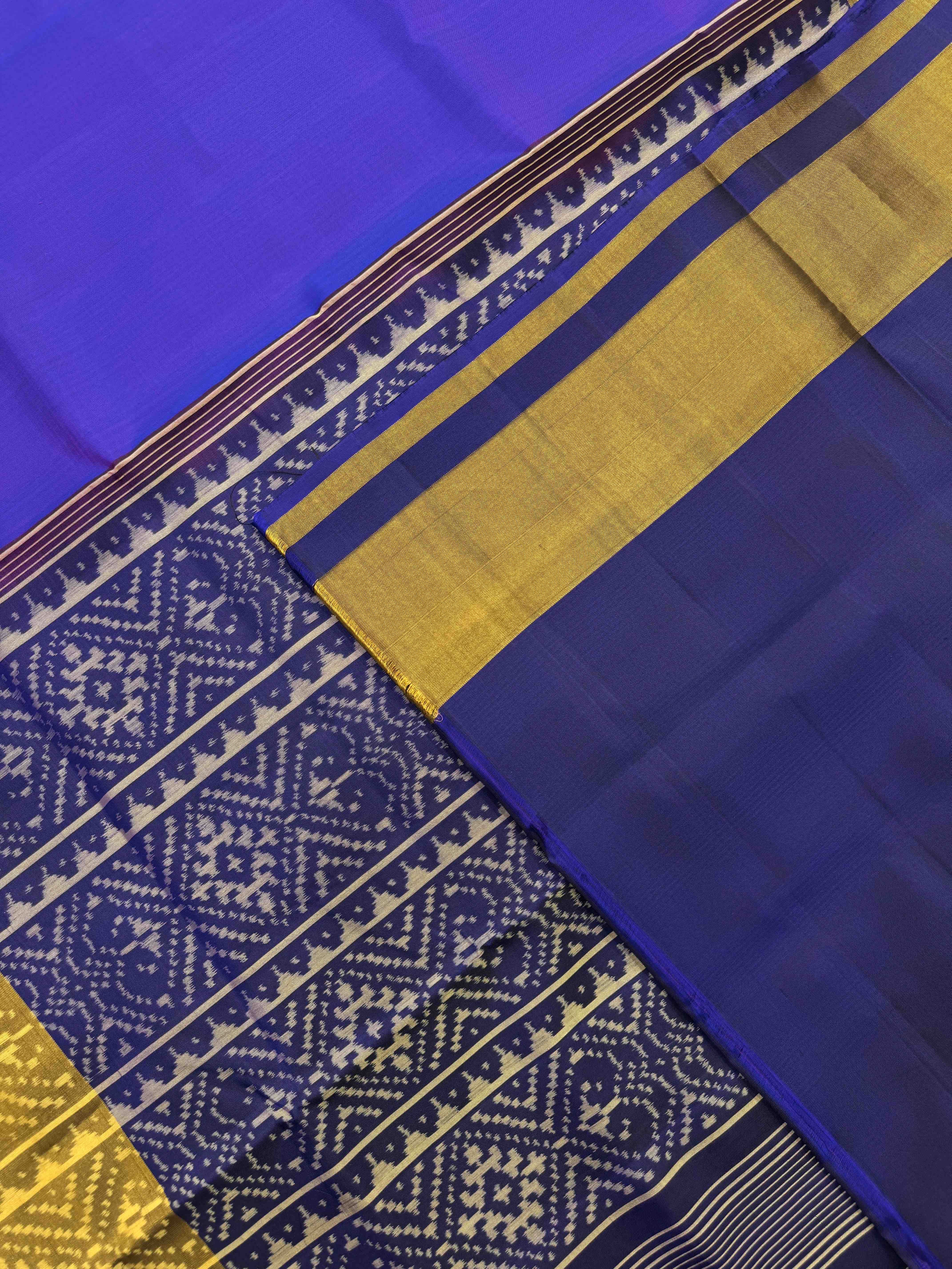Blue & Purplish Blue Shaded Plain Patola Saree