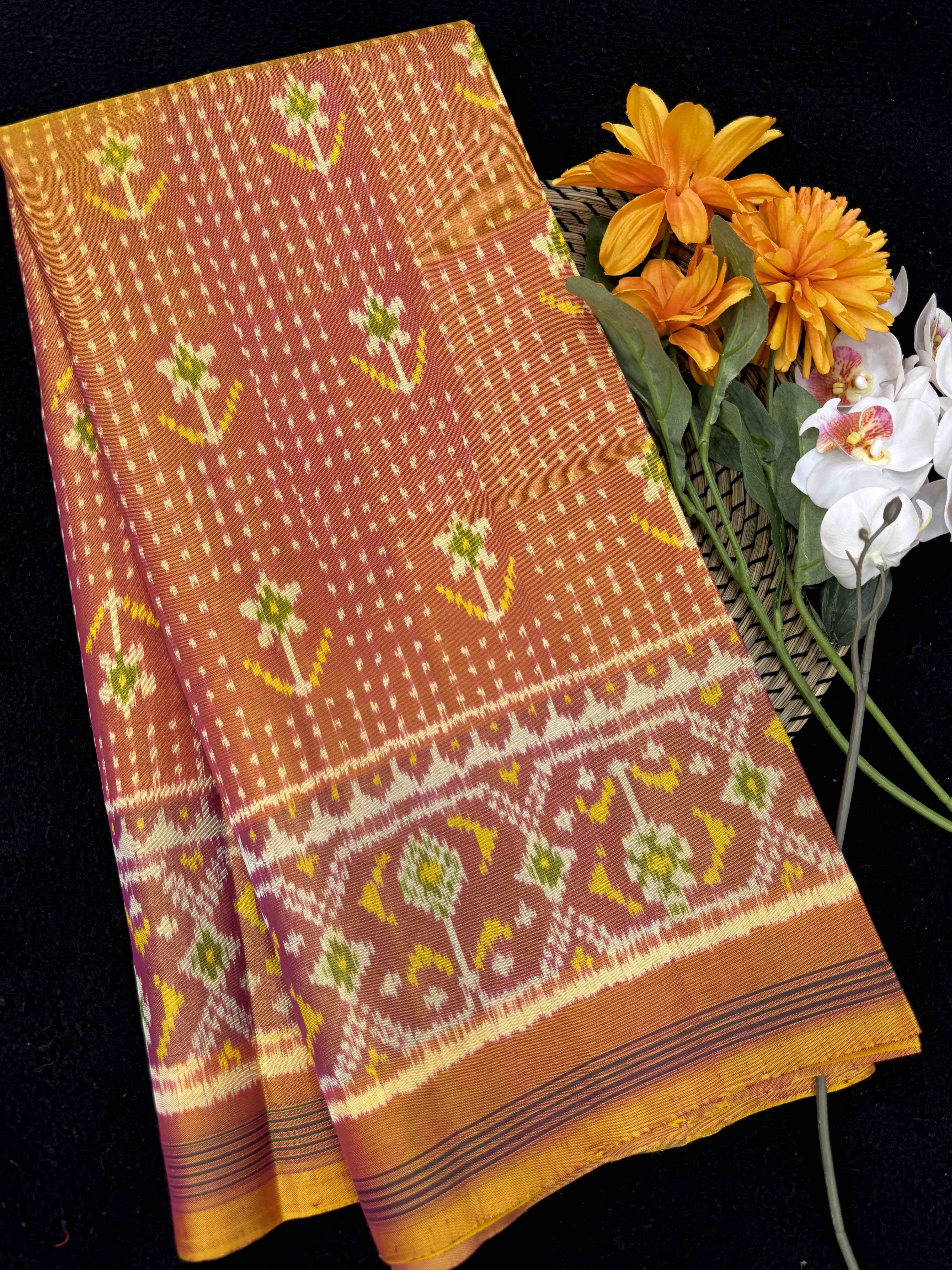 Peach Small Flower with Doted Patola Saree