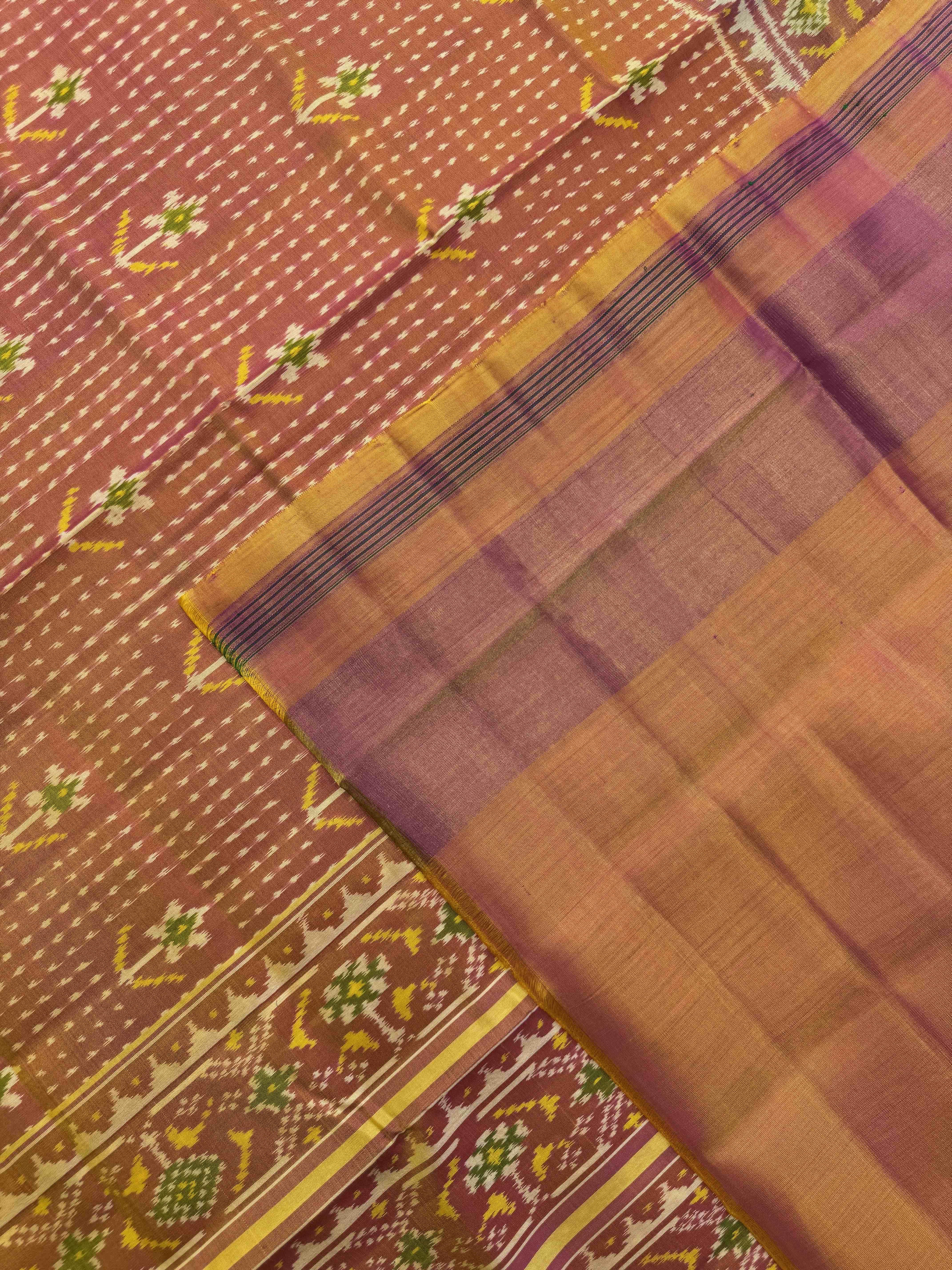 Peach Small Flower with Doted Patola Saree