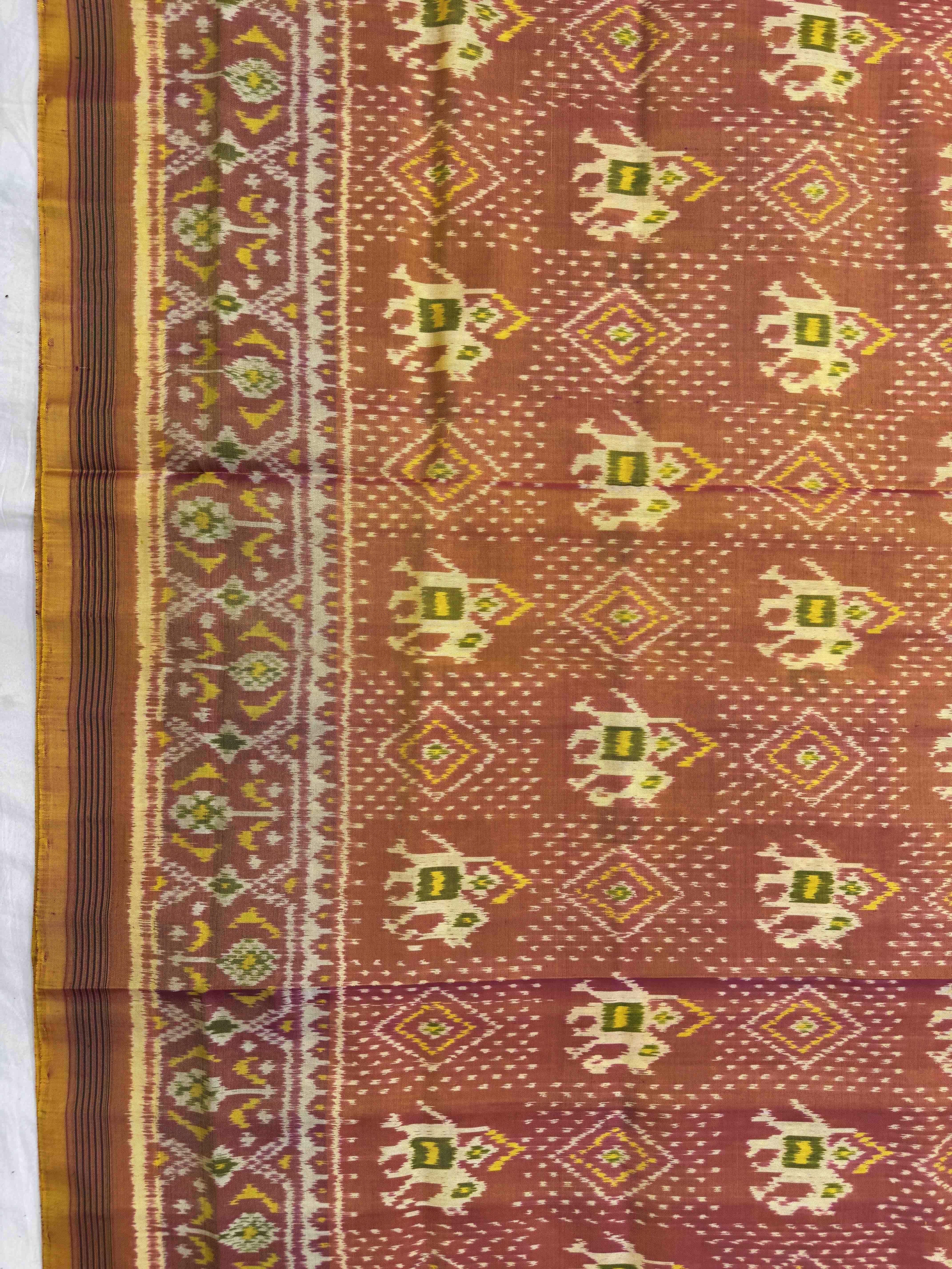Peach Elephant Figure With Panchanda Patola Saree