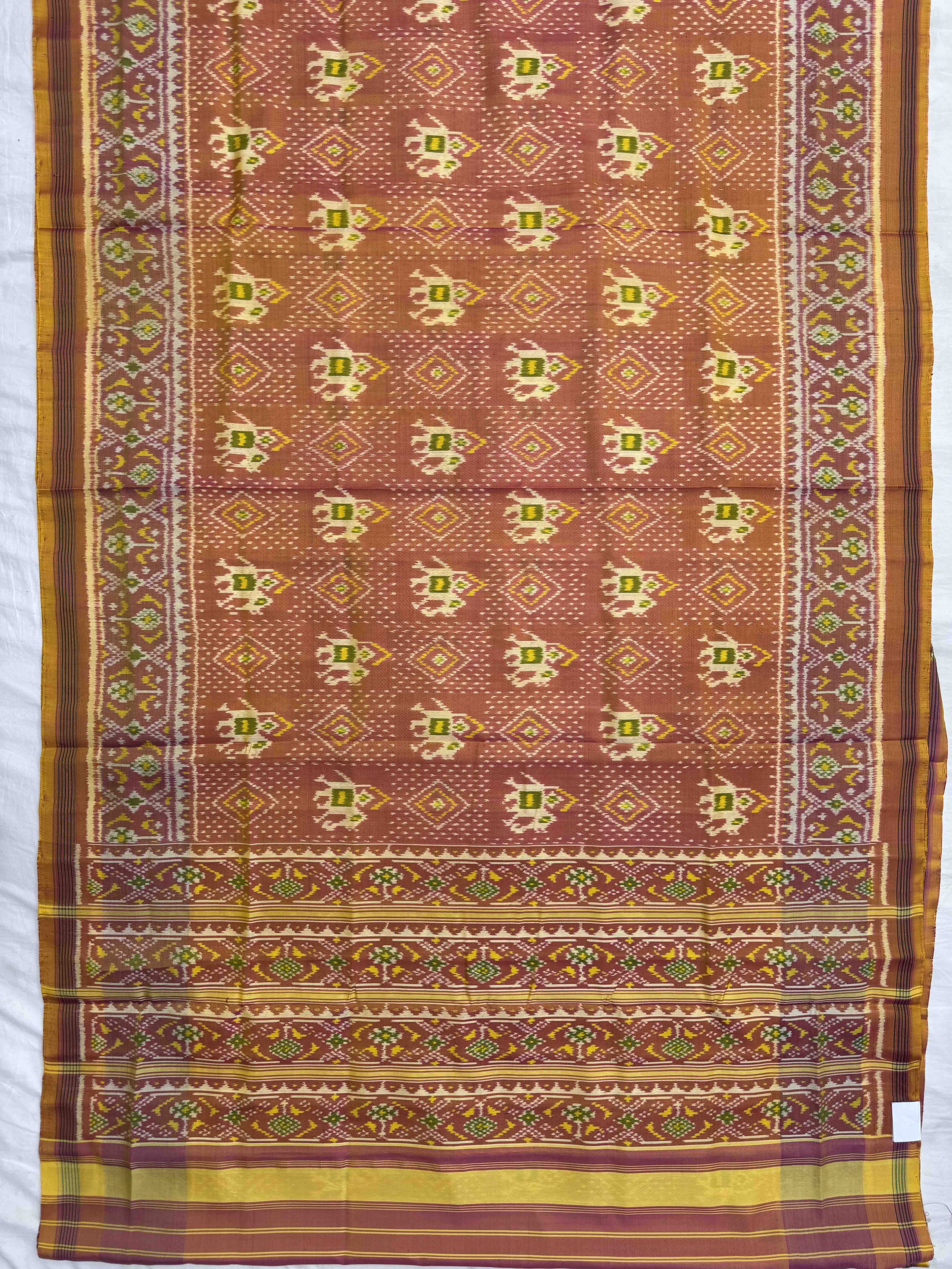 Peach Elephant Figure With Panchanda Patola Saree