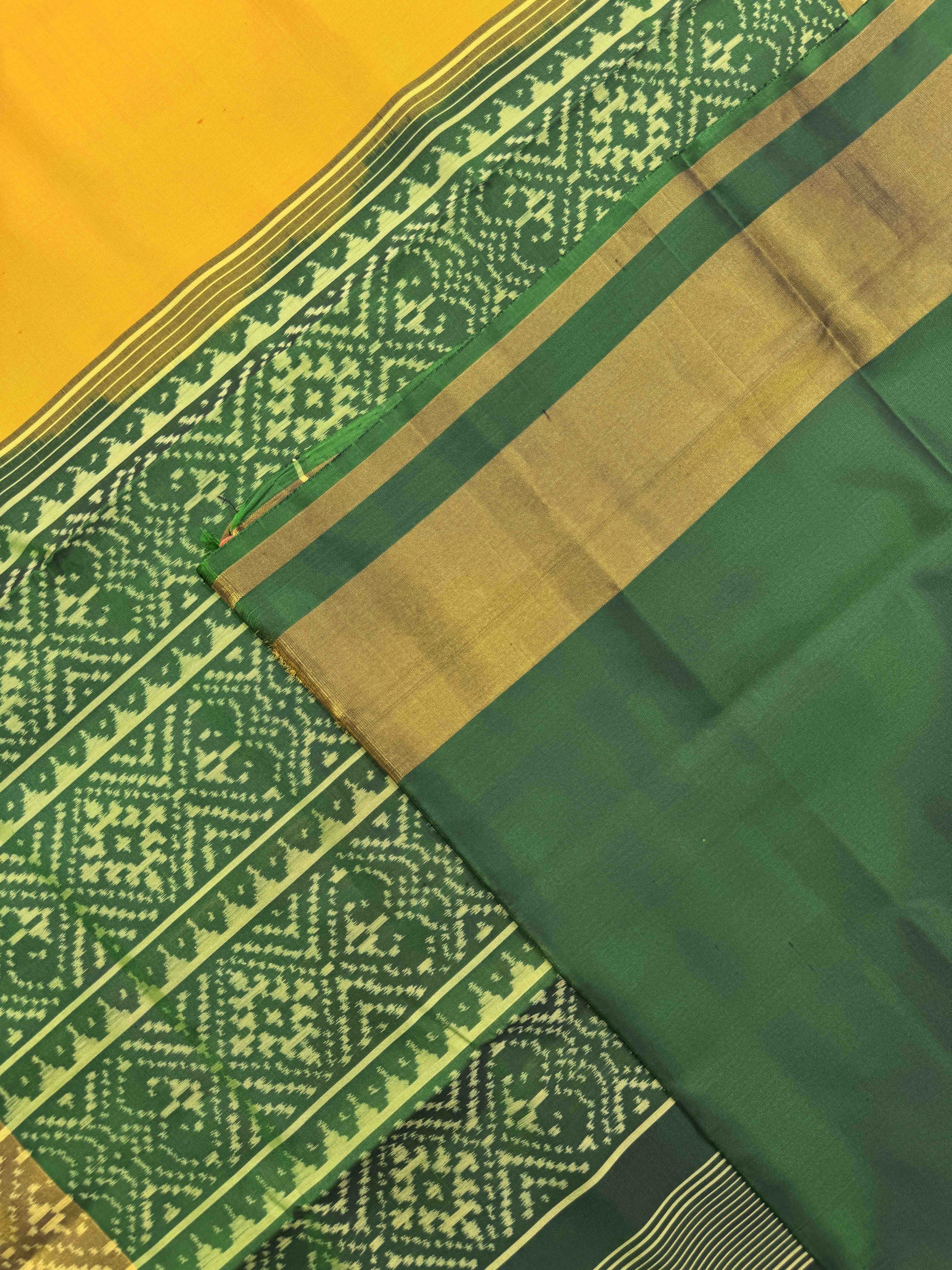 Green & Yellow Plain Patola Saree