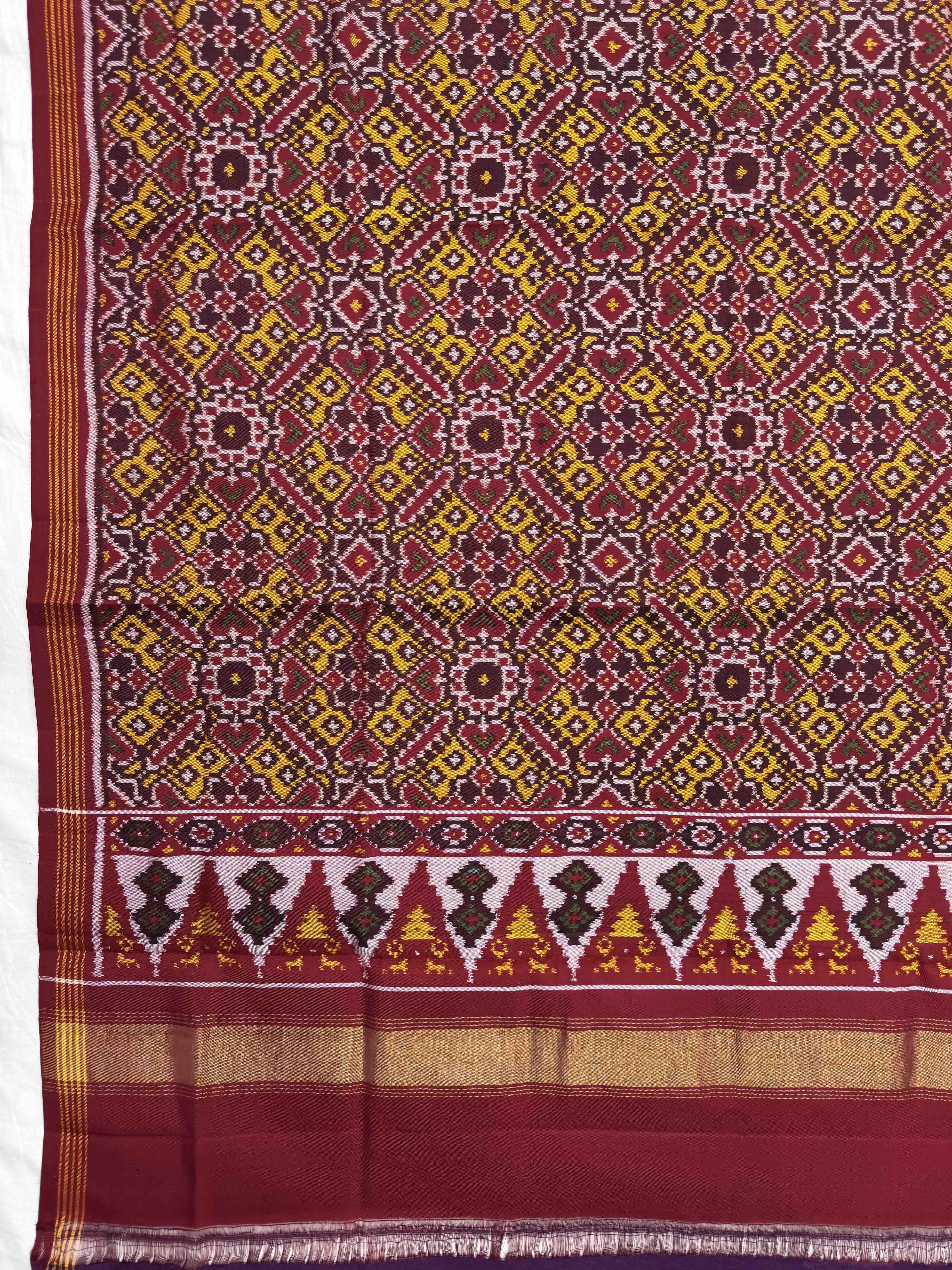 Red & Yellow Manekchowk Semi Double Ikat Patola Dupatta