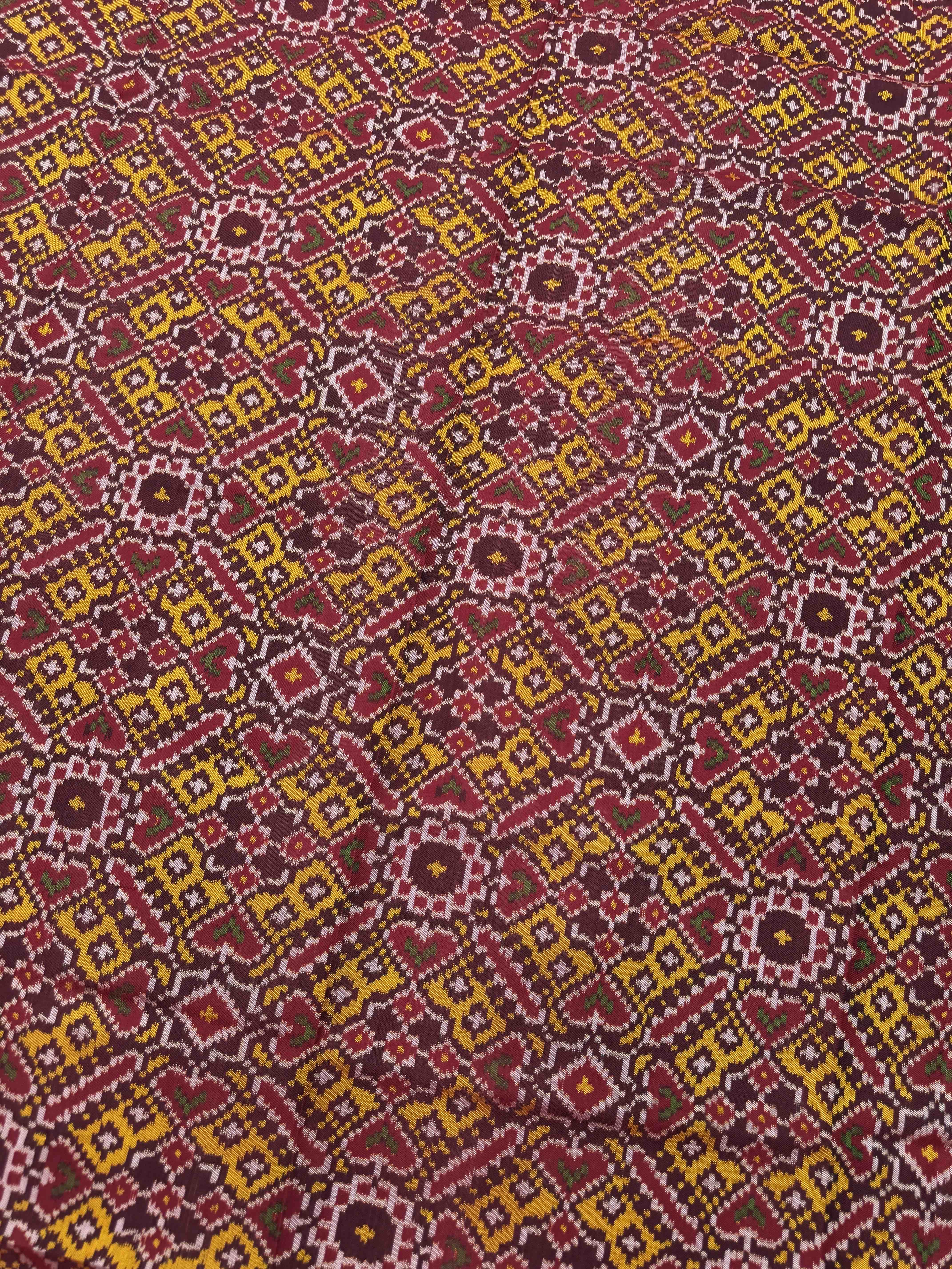 Red & Yellow Manekchowk Semi Double Ikat Patola Dupatta