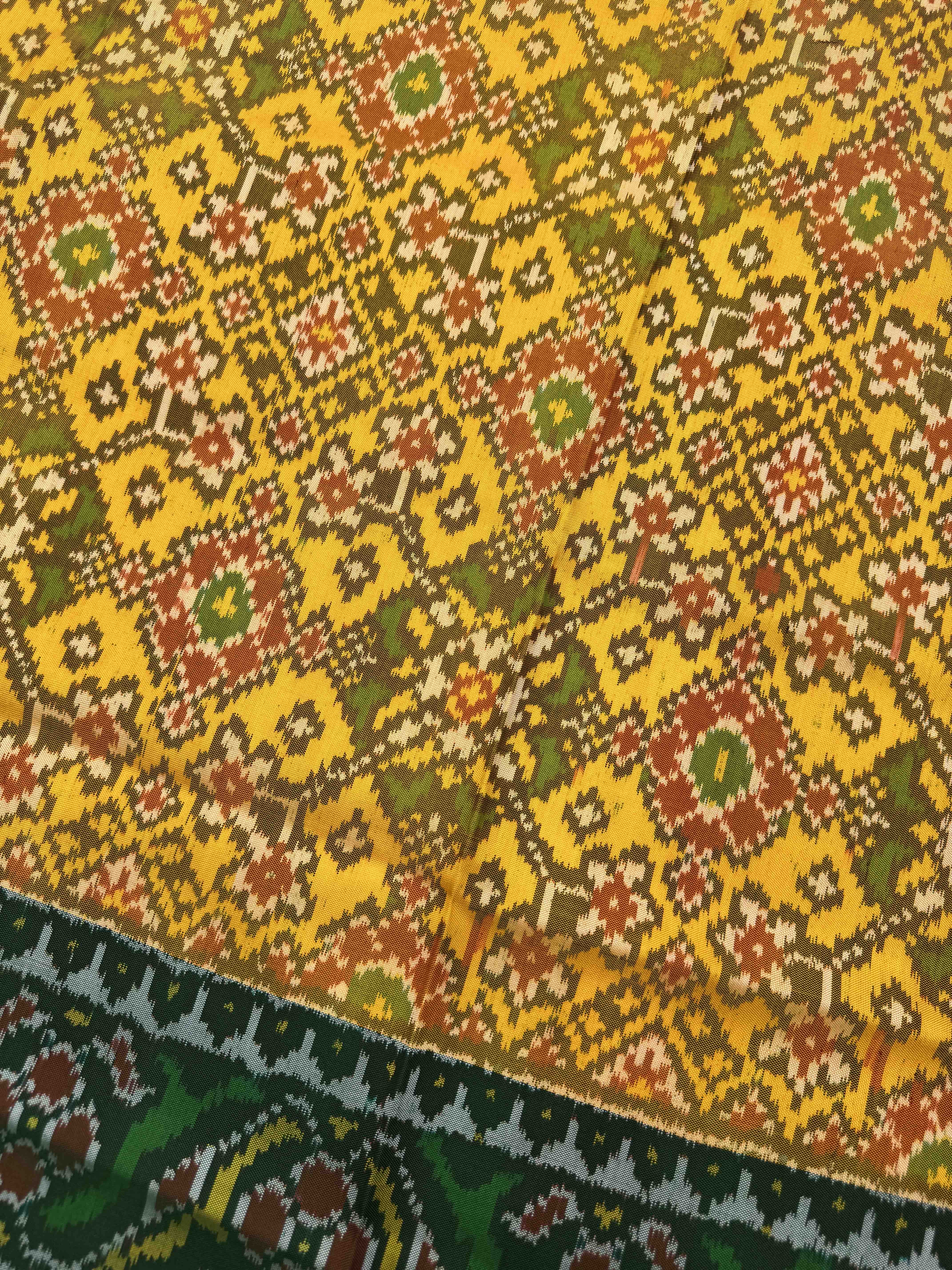 Yellow Ganga Jamuna Navratan with Multicolor Pallu Semi Double Ikat Patola Dupatta