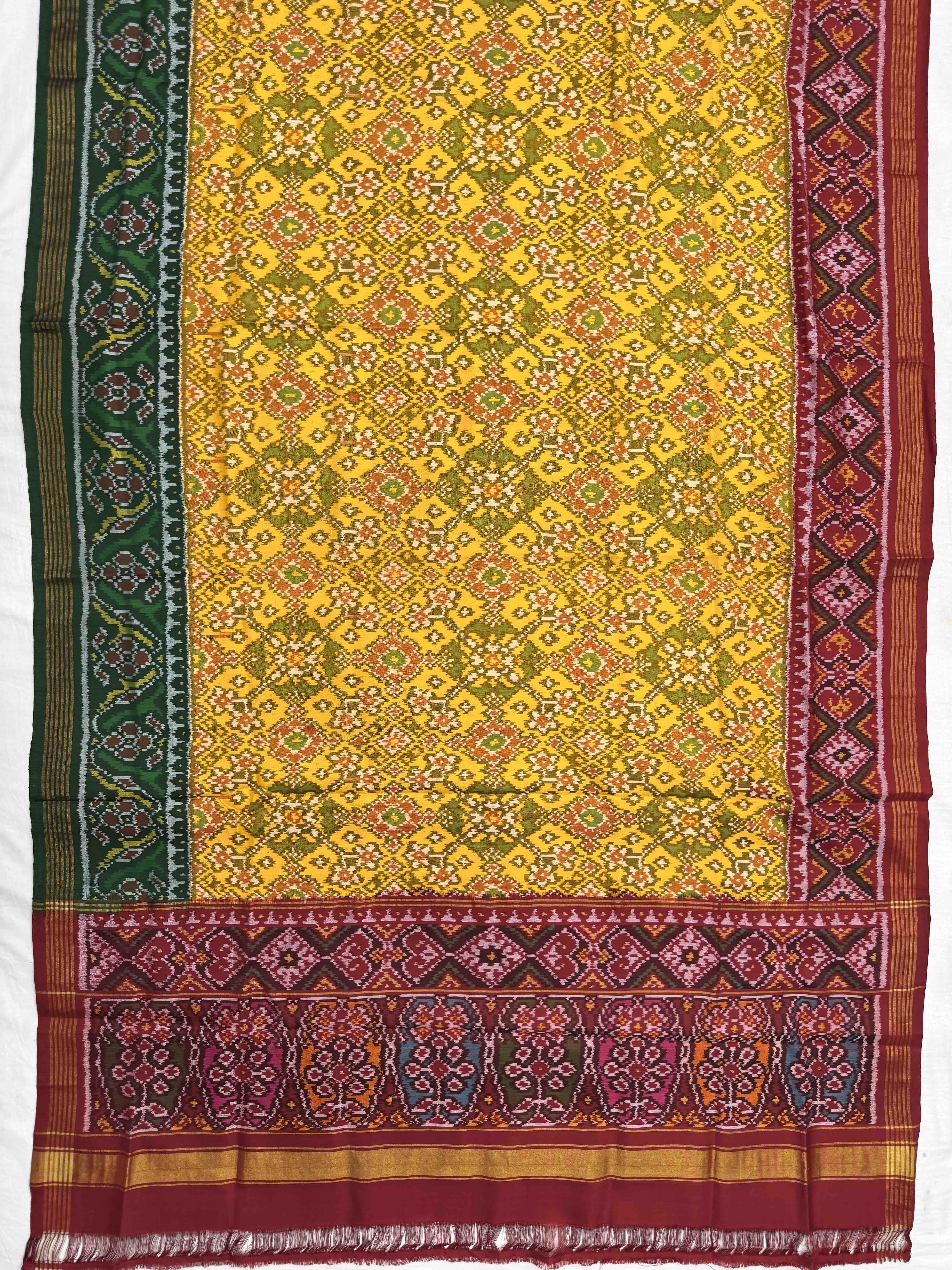 Yellow Ganga Jamuna Navratan with Multicolor Pallu Semi Double Ikat Patola Dupatta