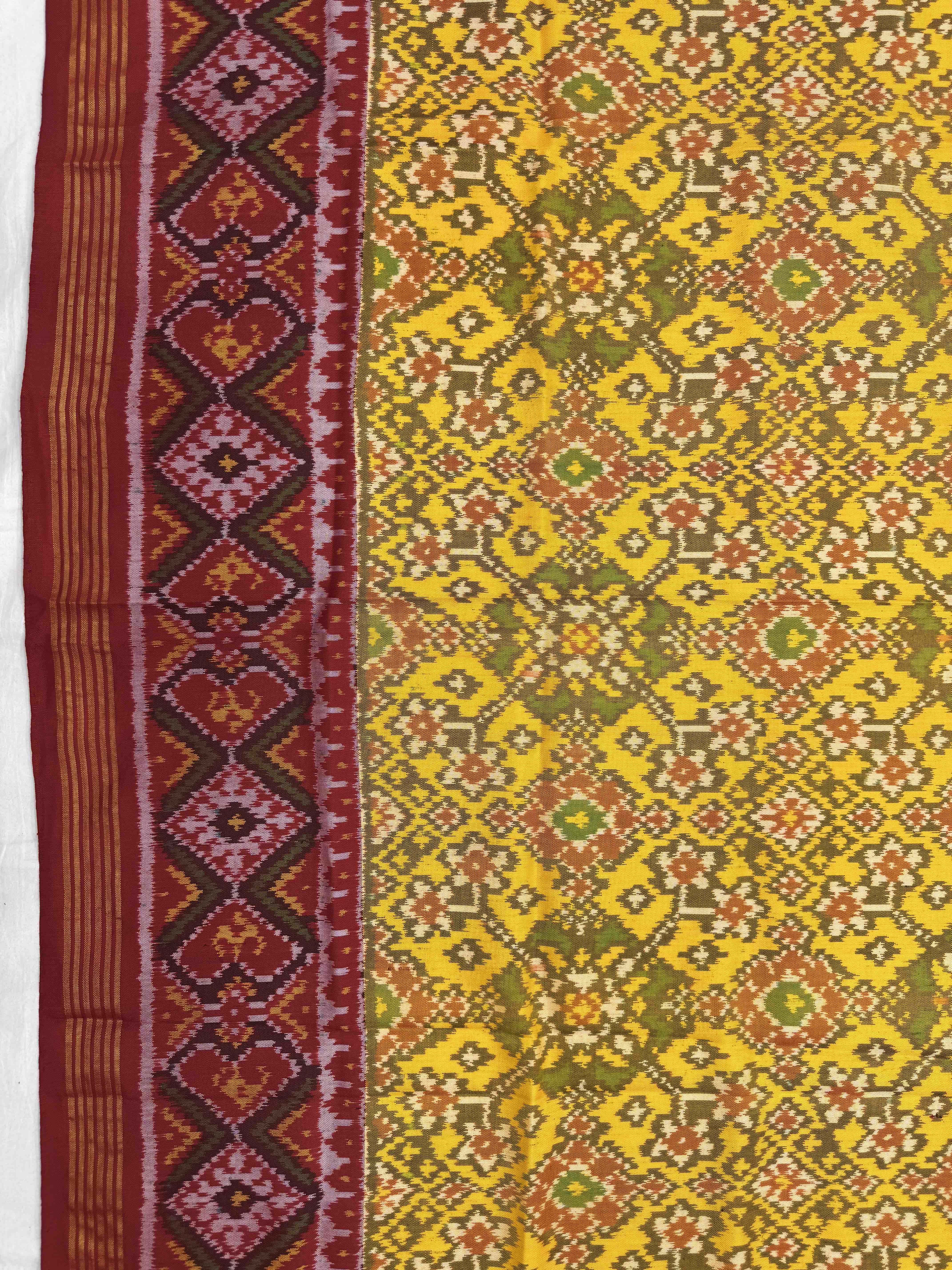Yellow Ganga Jamuna Navratan with Multicolor Pallu Semi Double Ikat Patola Dupatta