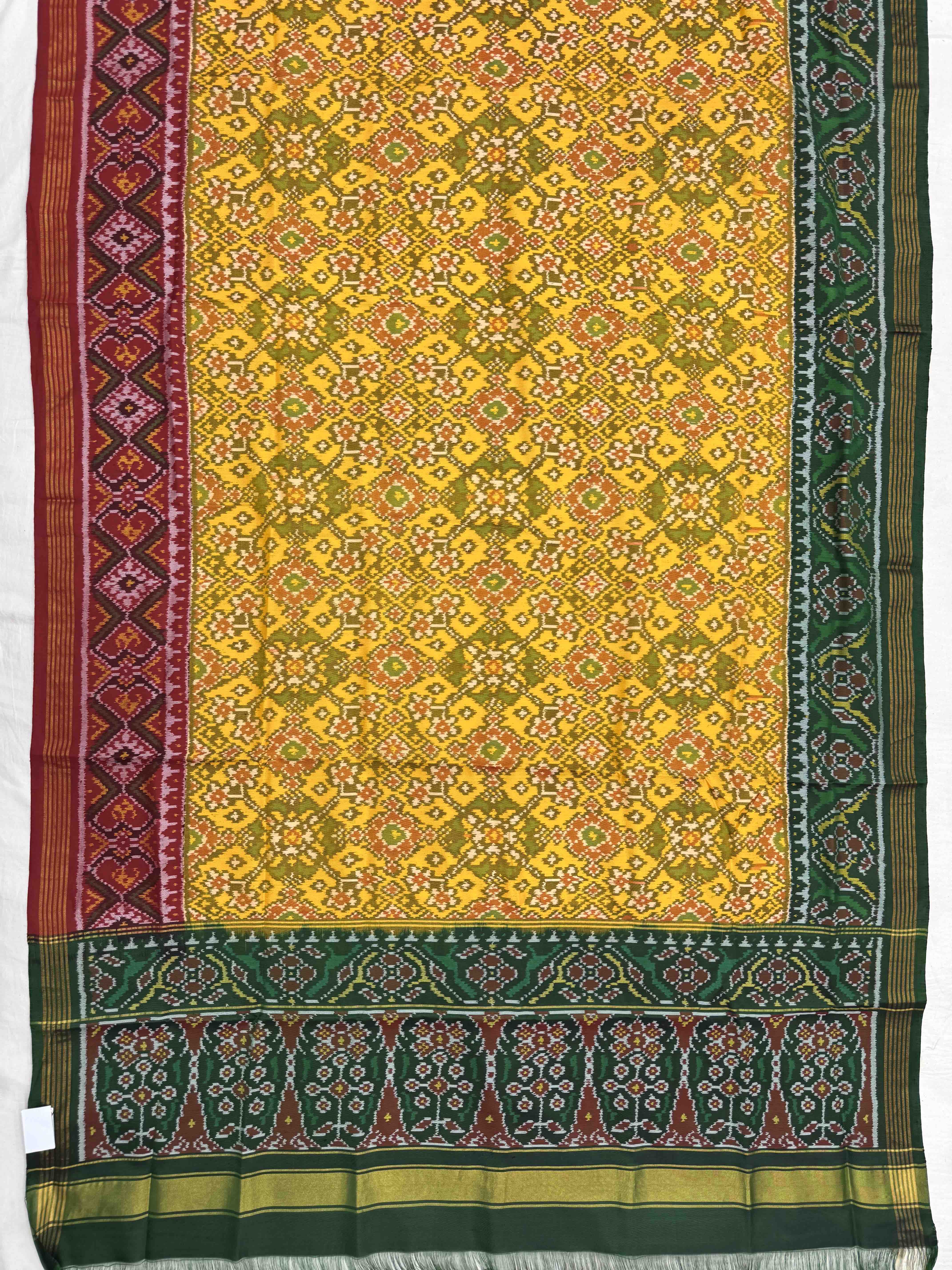 Yellow Ganga Jamuna Navratan with Multicolor Pallu Semi Double Ikat Patola Dupatta