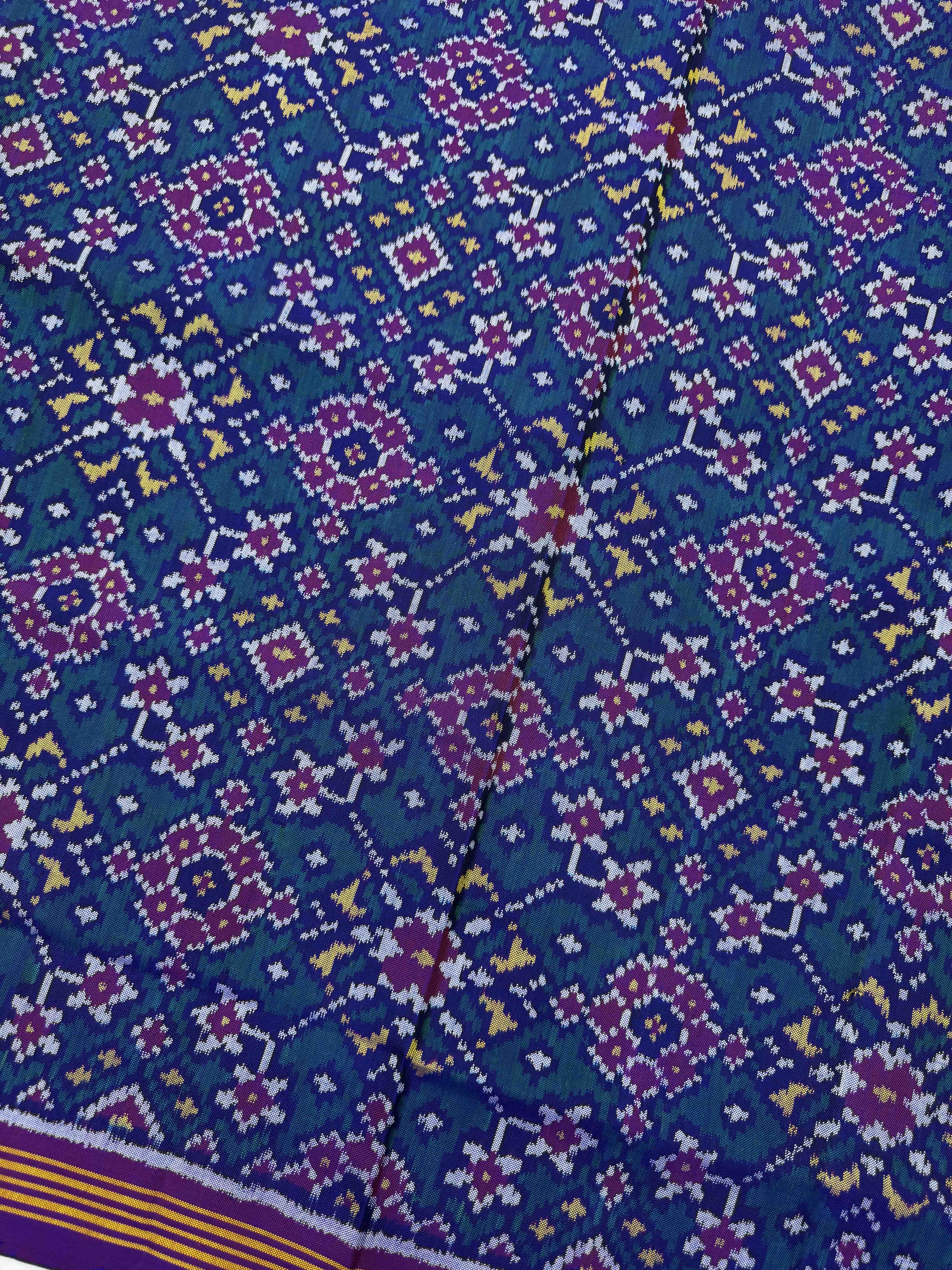 Purple & Peacock Green Navratan Semi Double Ikat Patola Dupatta