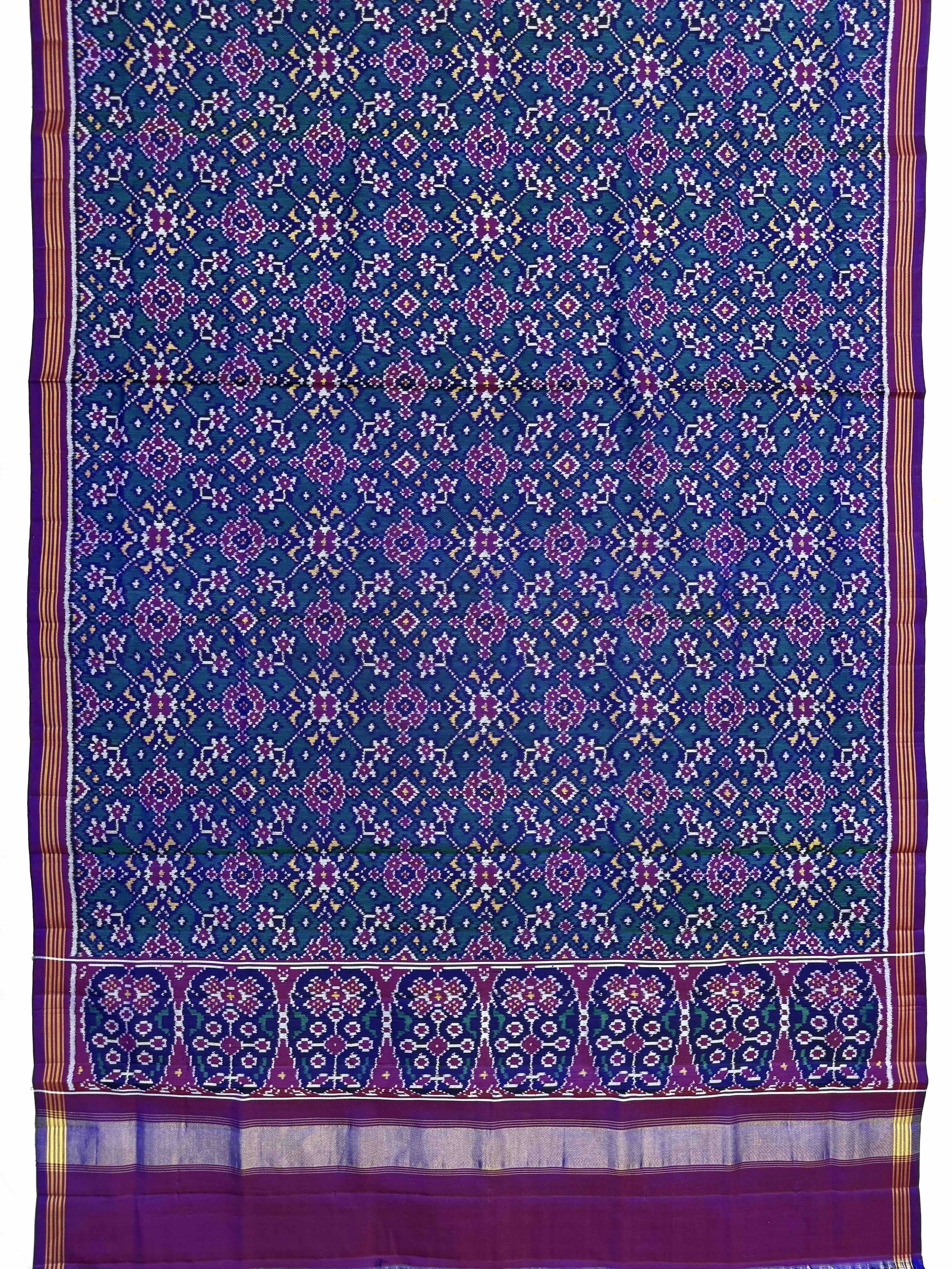 Purple & Peacock Green Navratan Semi Double Ikat Patola Dupatta