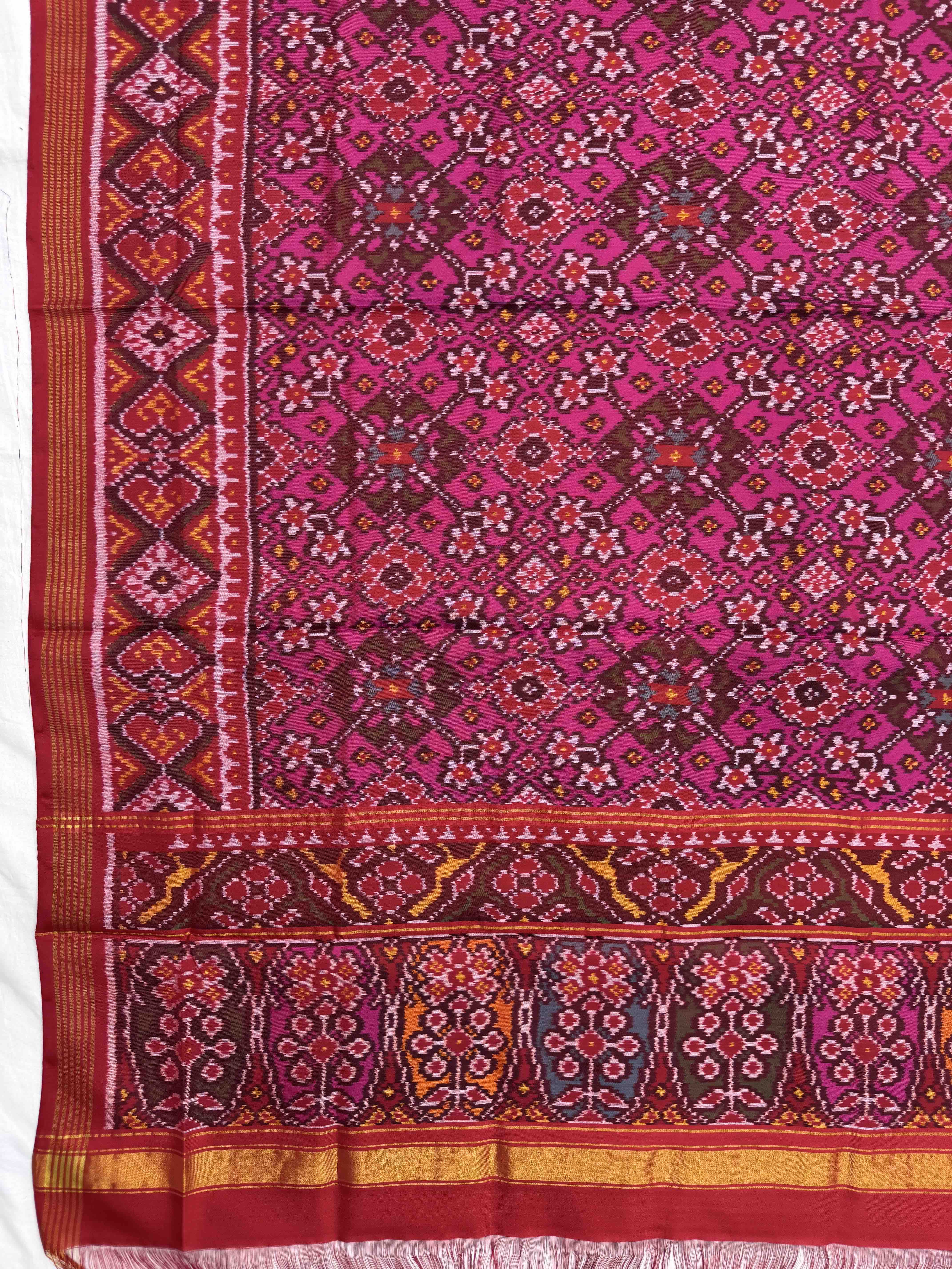 Red & Pink Navratan Semi Double Ikat Patola Dupatta