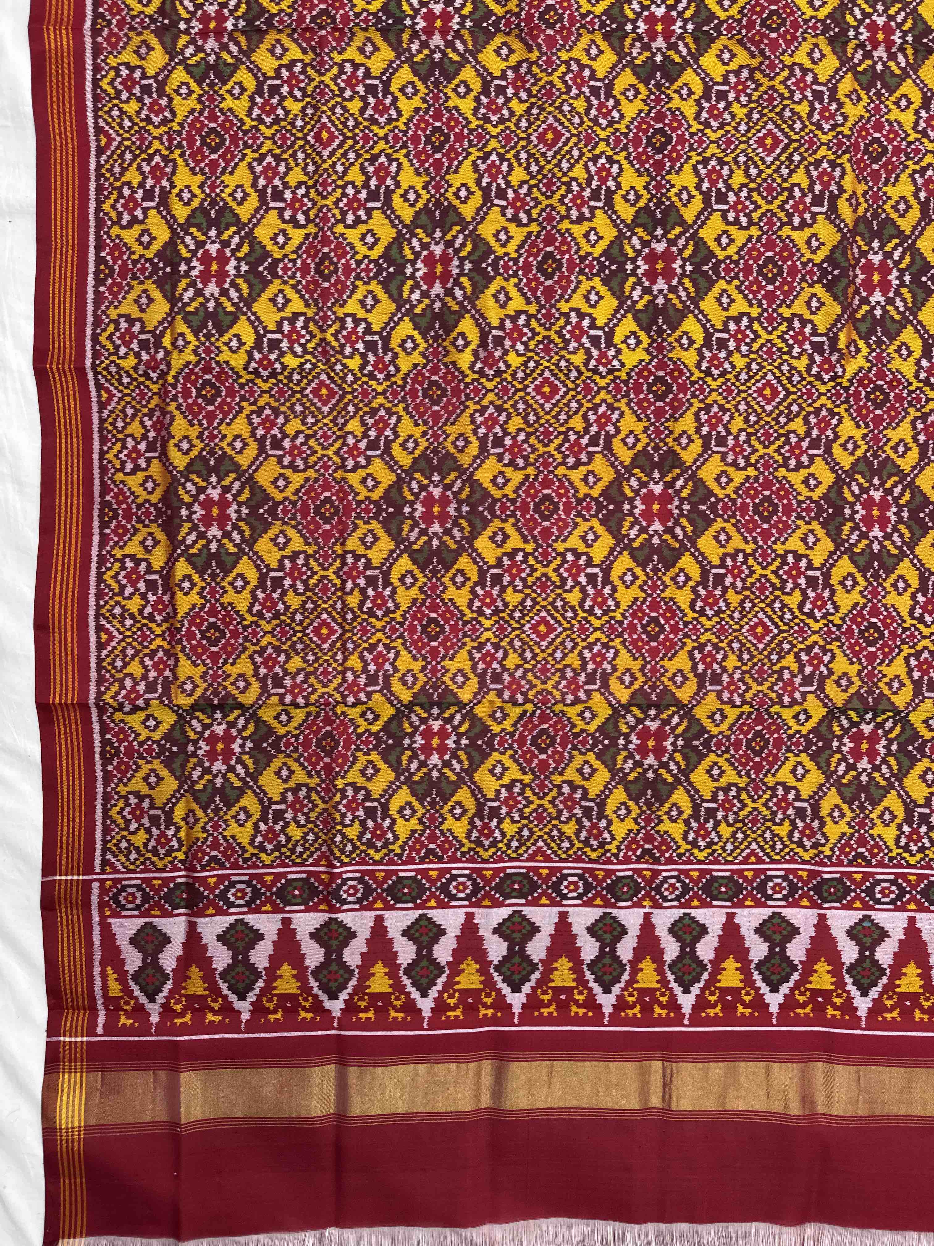 Red & Yellow Navratan Semi Doulble Ikat Patola Dupatta