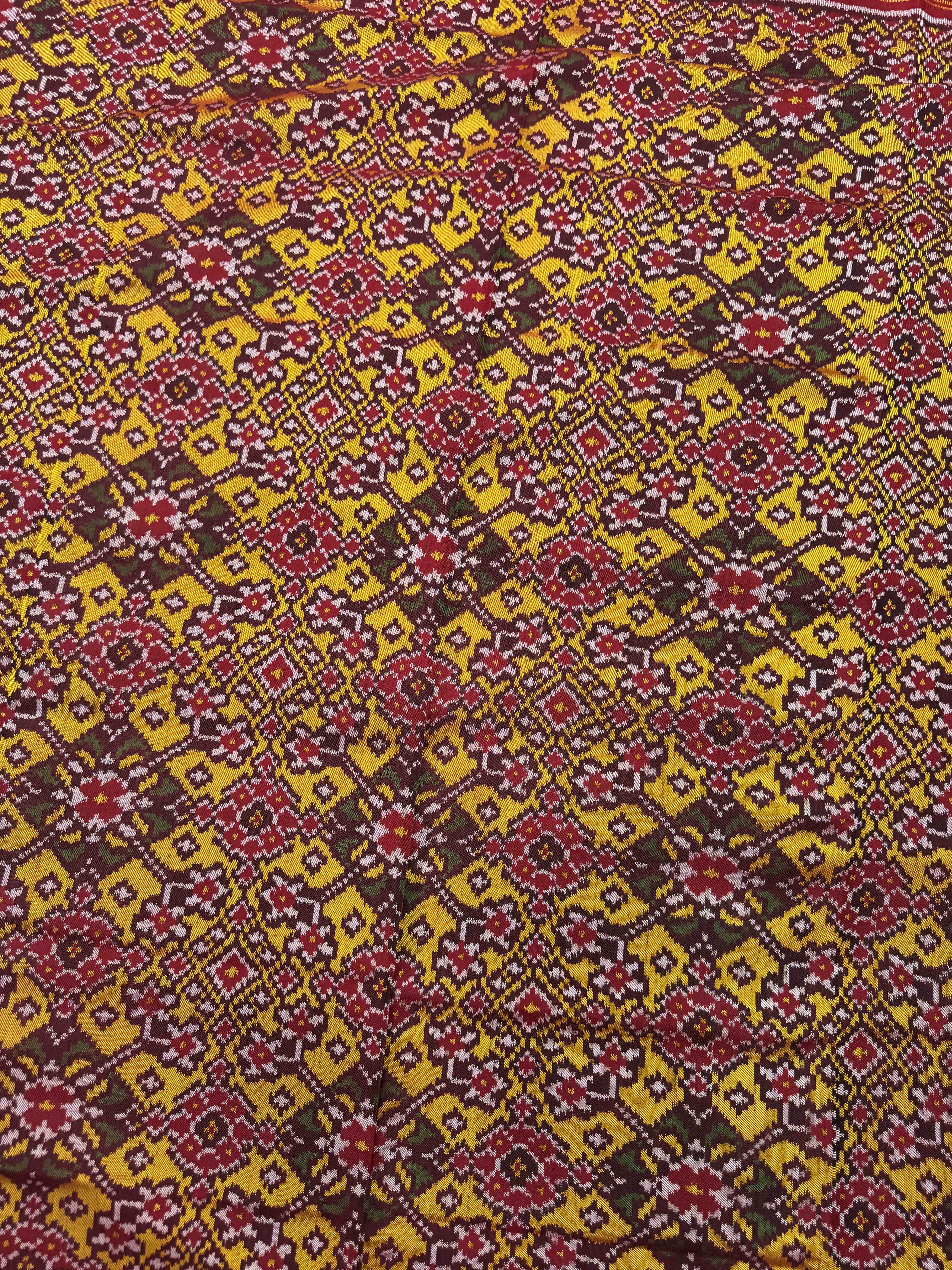 Red & Yellow Navratan Semi Doulble Ikat Patola Dupatta