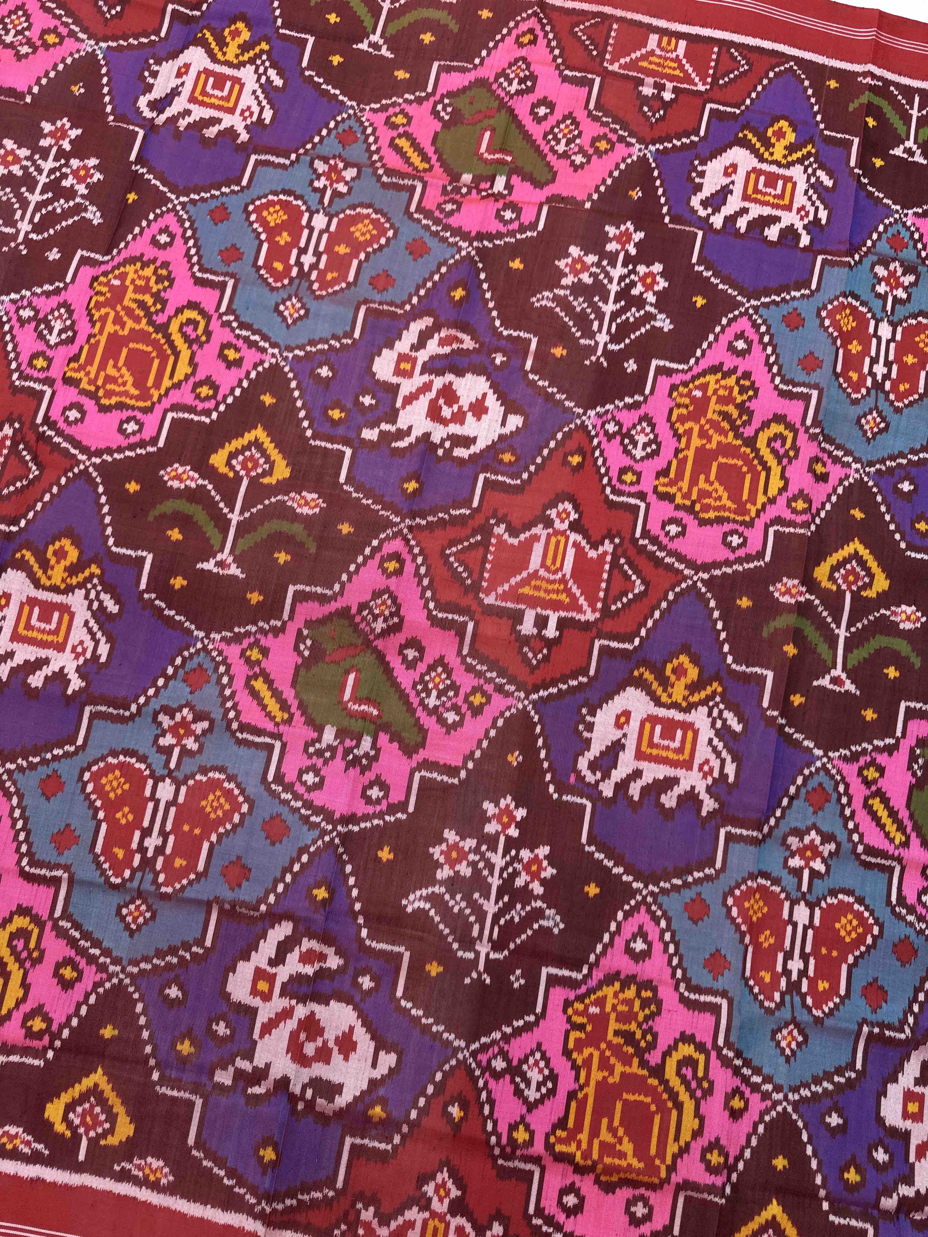 Red & Multicolor Fancy Narikunj Semi Double Ikat Patola Dupatta