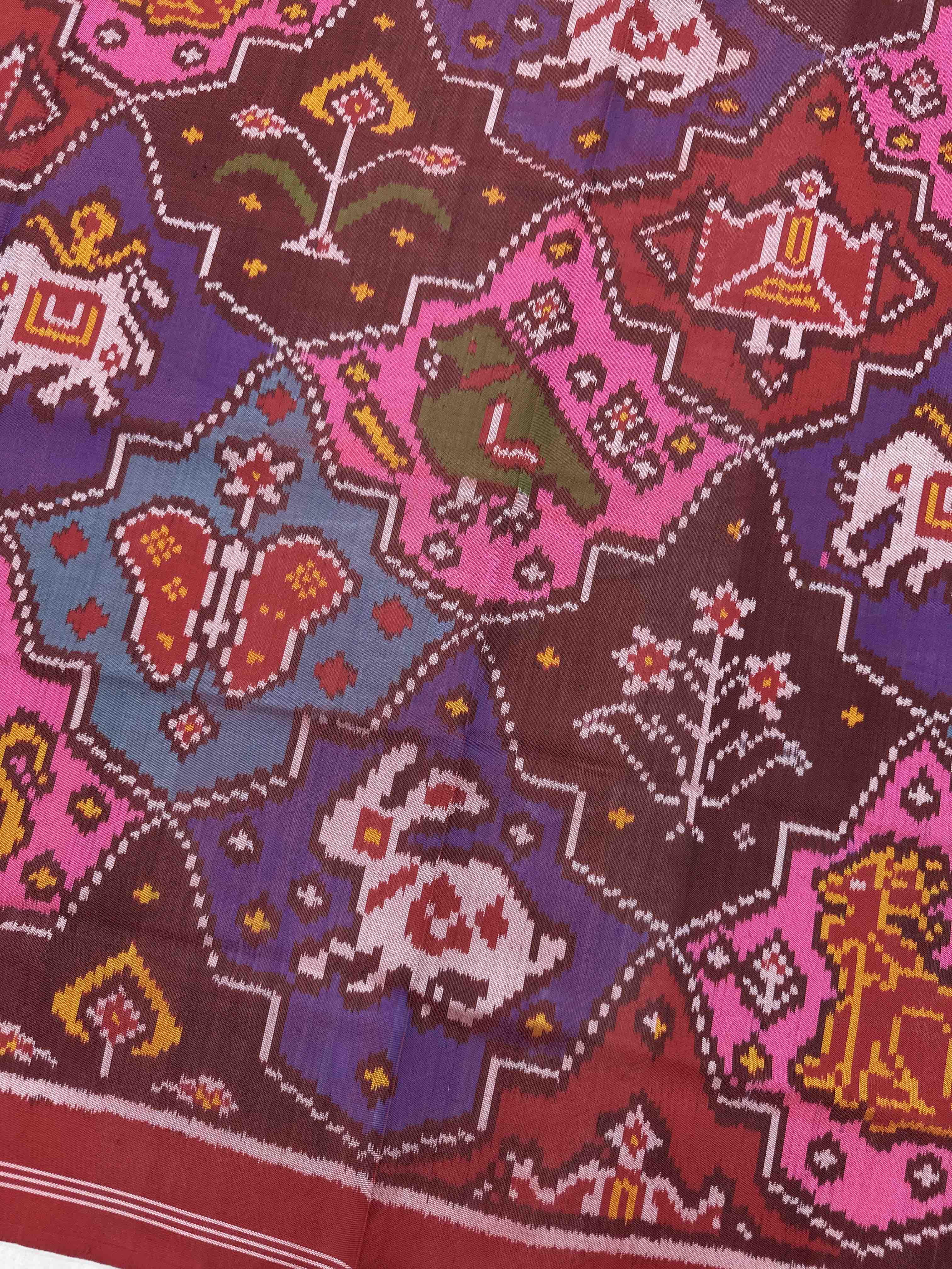 Red & Multicolor Fancy Narikunj Semi Double Ikat Patola Dupatta