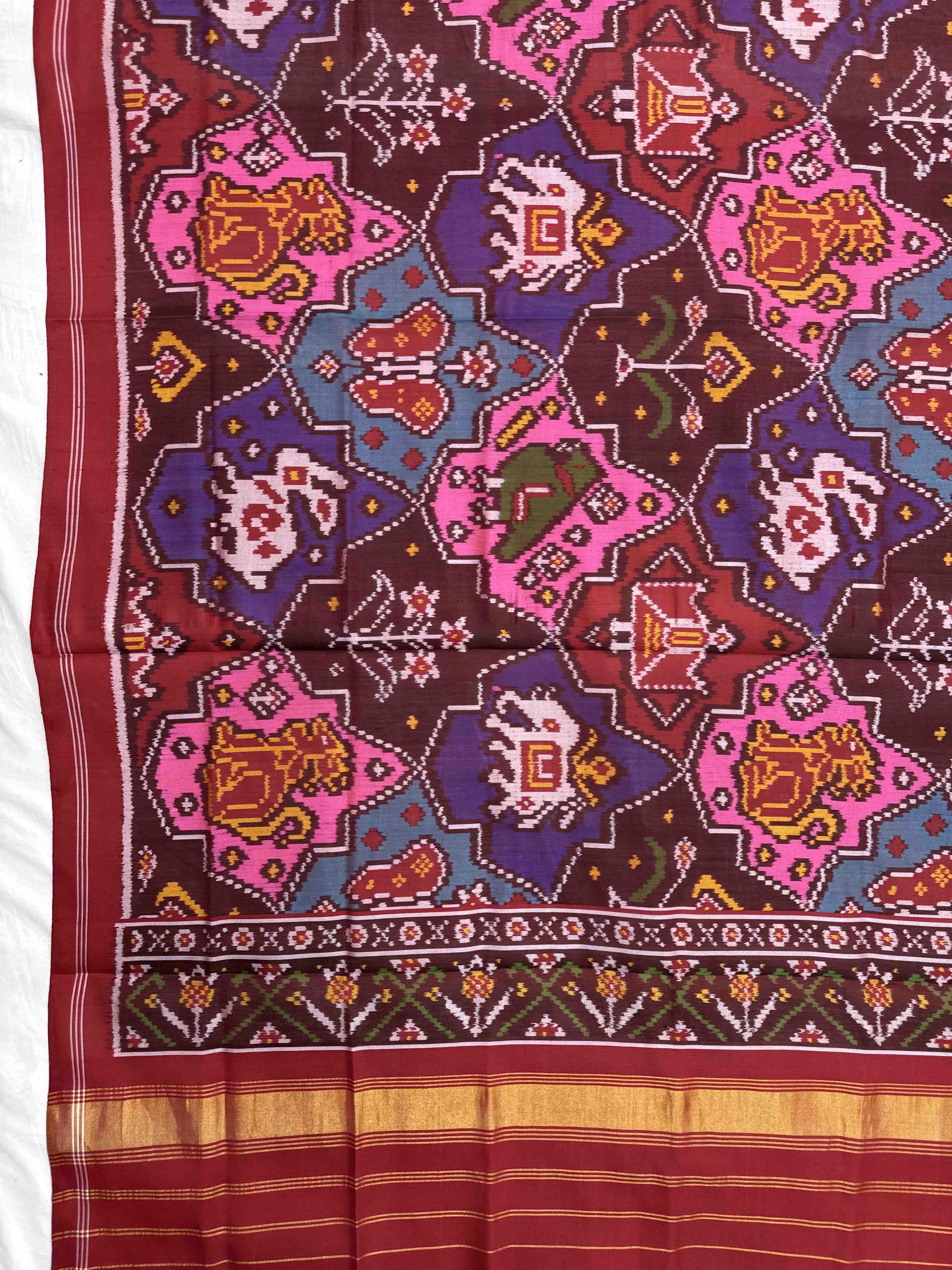 Red & Multicolor Fancy Narikunj Semi Double Ikat Patola Dupatta