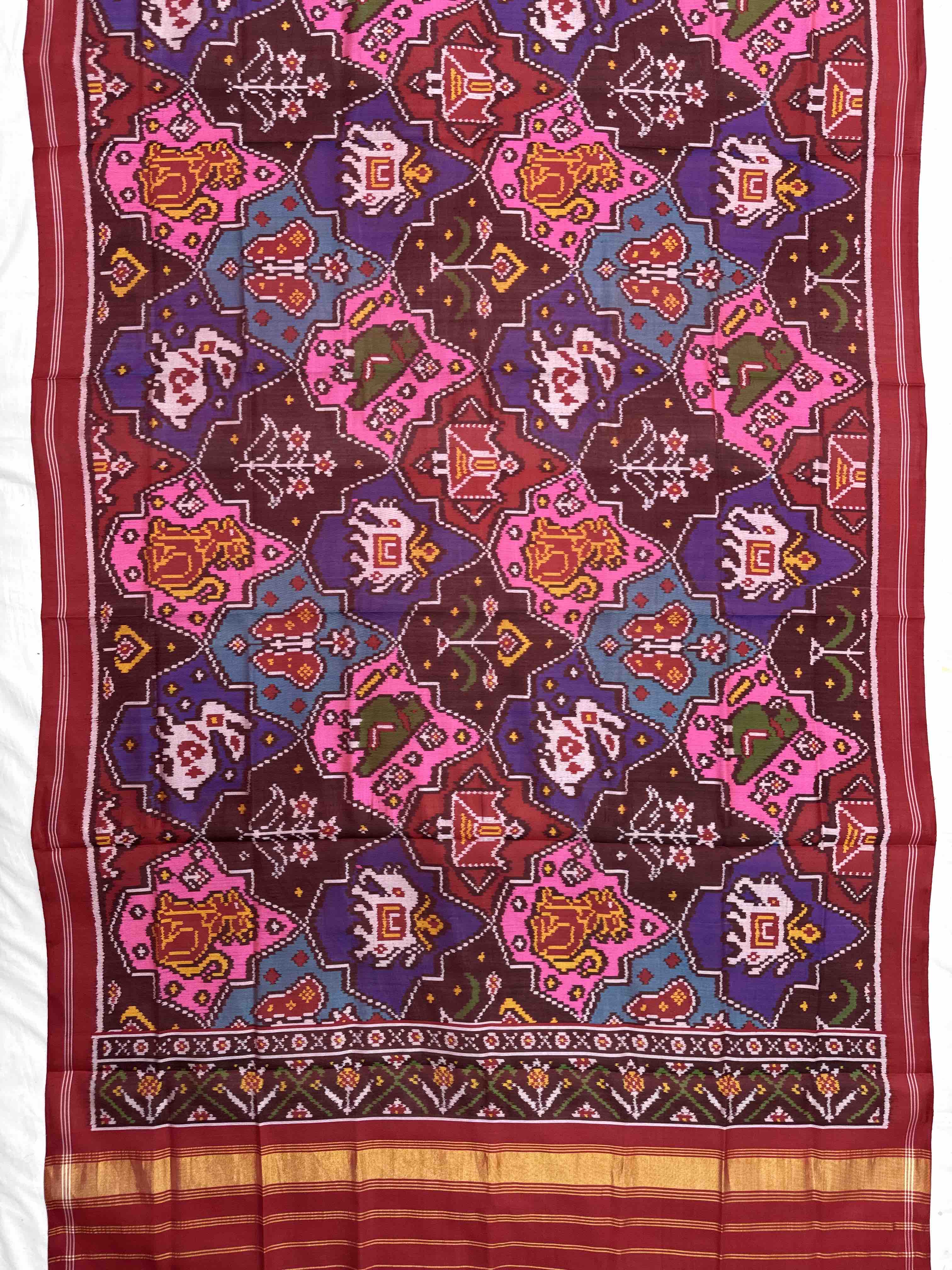 Red & Multicolor Fancy Narikunj Semi Double Ikat Patola Dupatta
