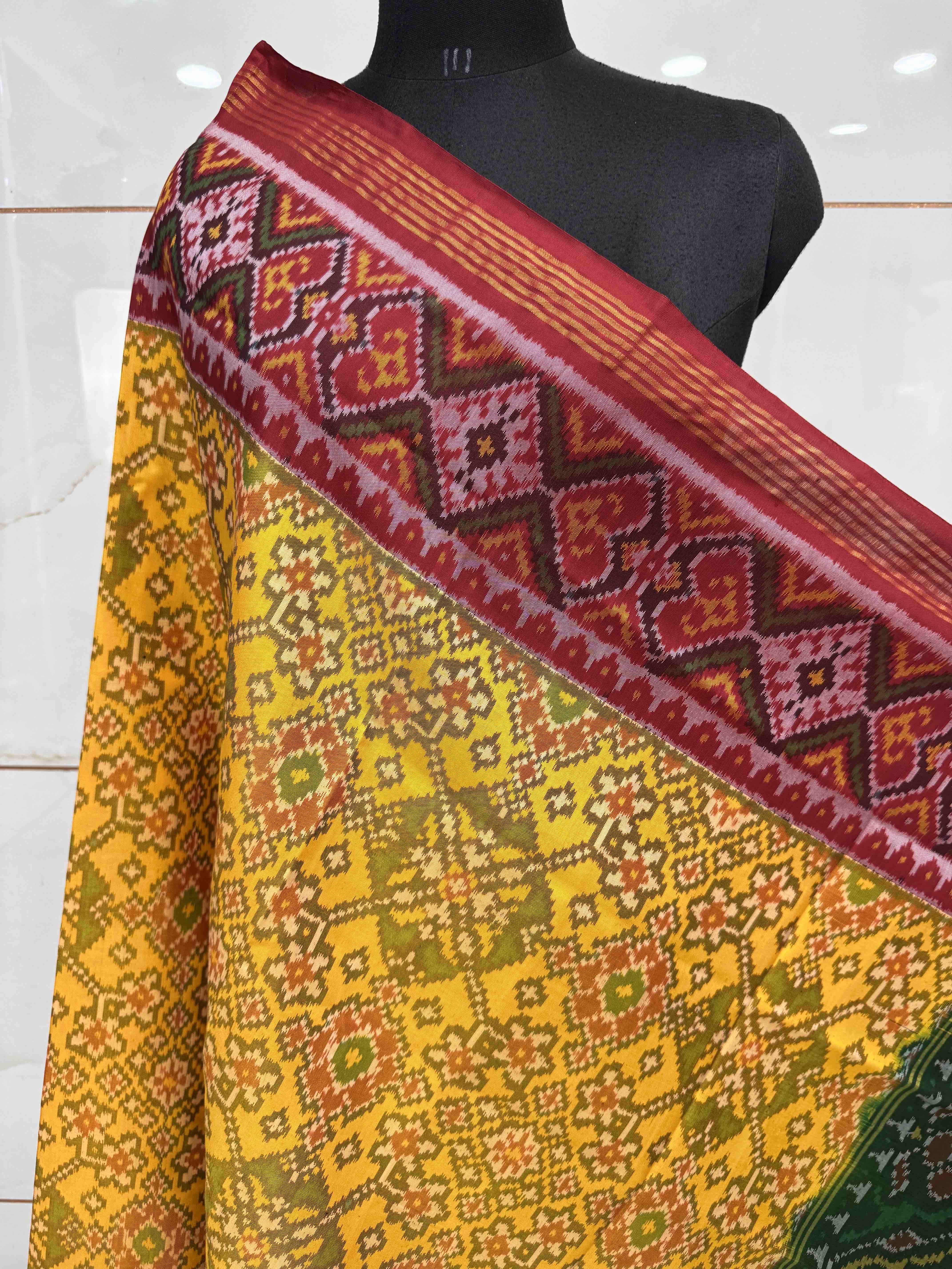 Yellow Ganga Jamuna Navratan Semi Double Ikat Patola Dupatta