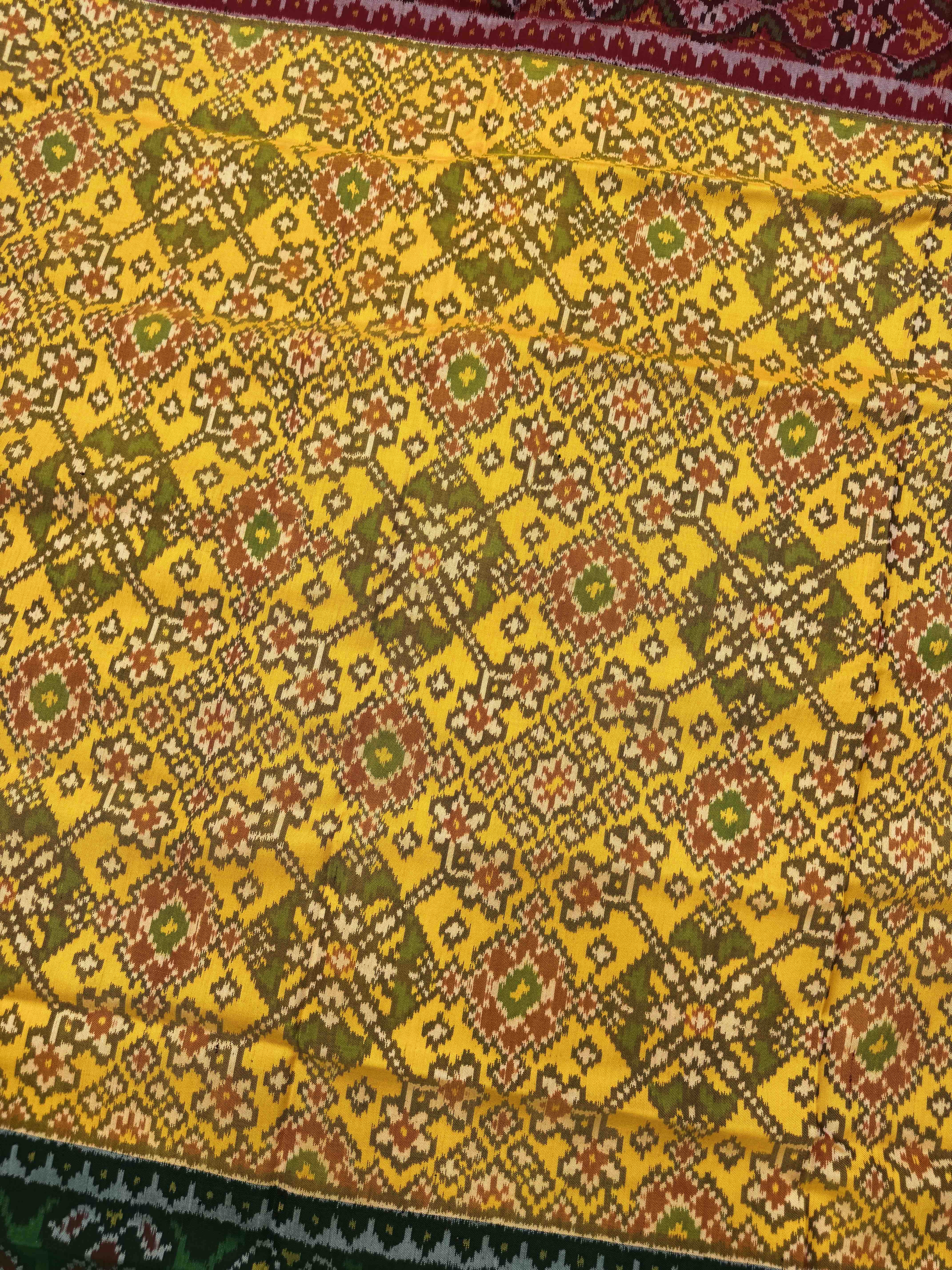 Yellow Ganga Jamuna Navratan Semi Double Ikat Patola Dupatta