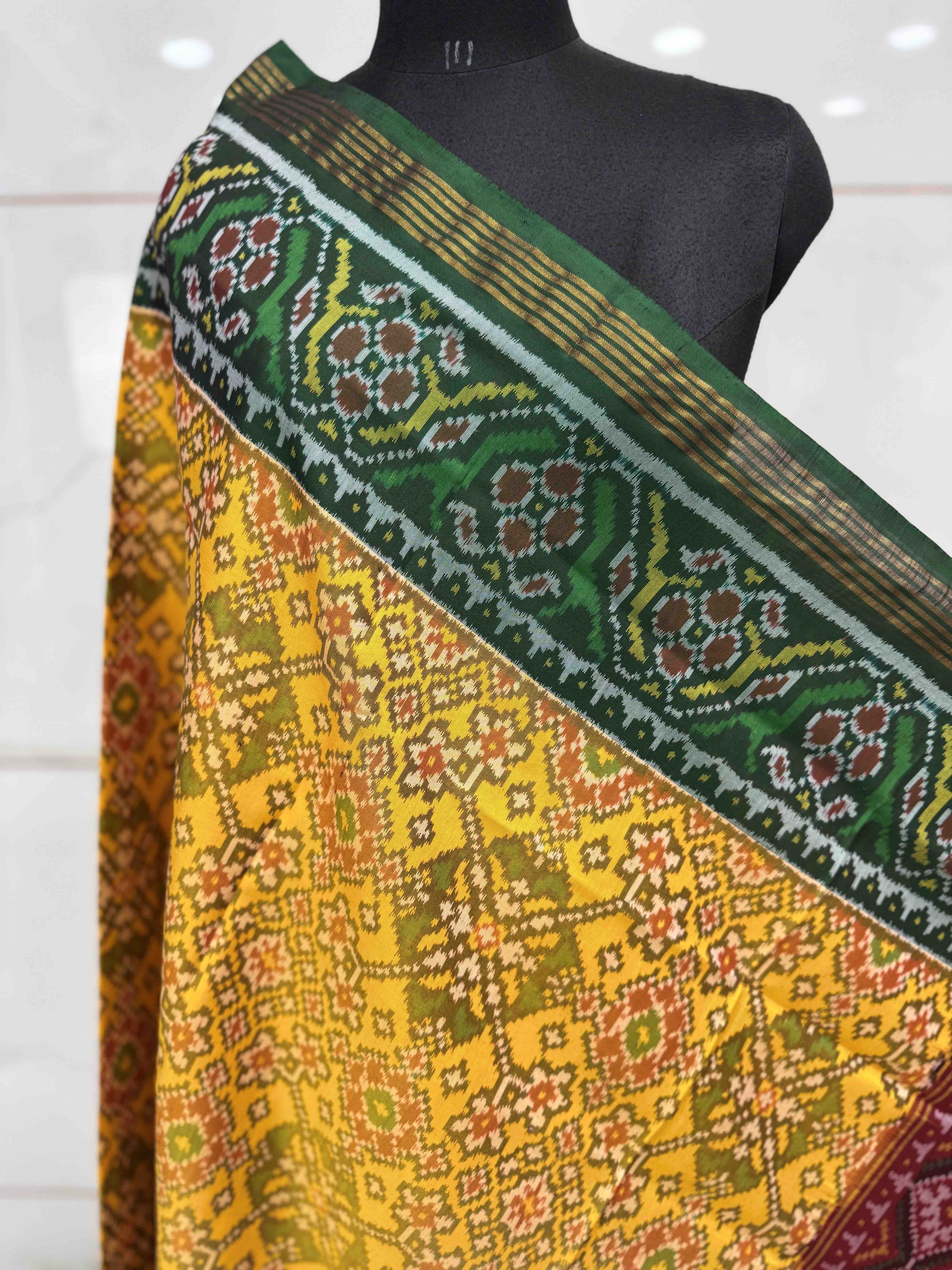 Yellow Ganga Jamuna Navratan Semi Double Ikat Patola Dupatta