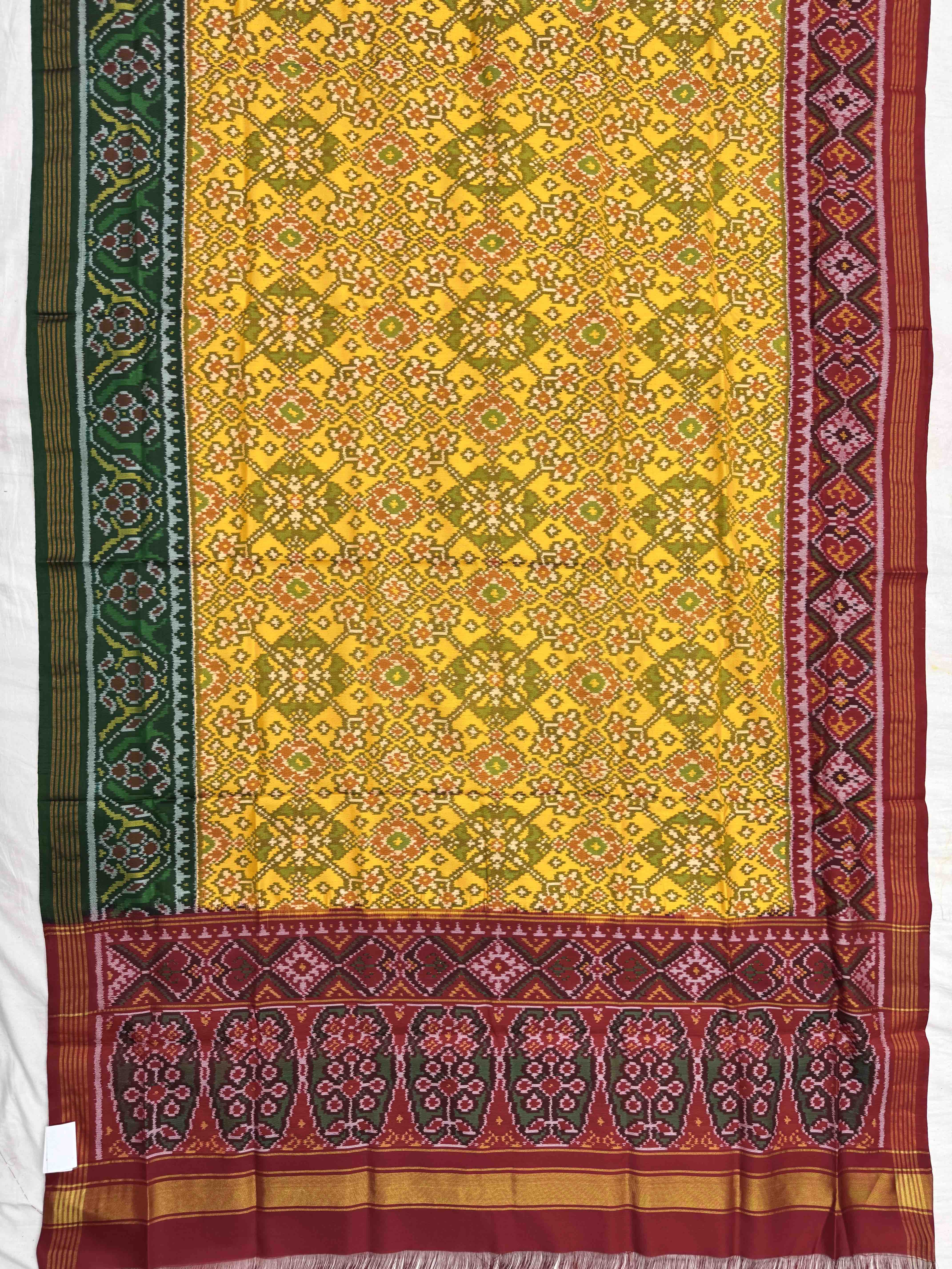 Yellow Ganga Jamuna Navratan Semi Double Ikat Patola Dupatta