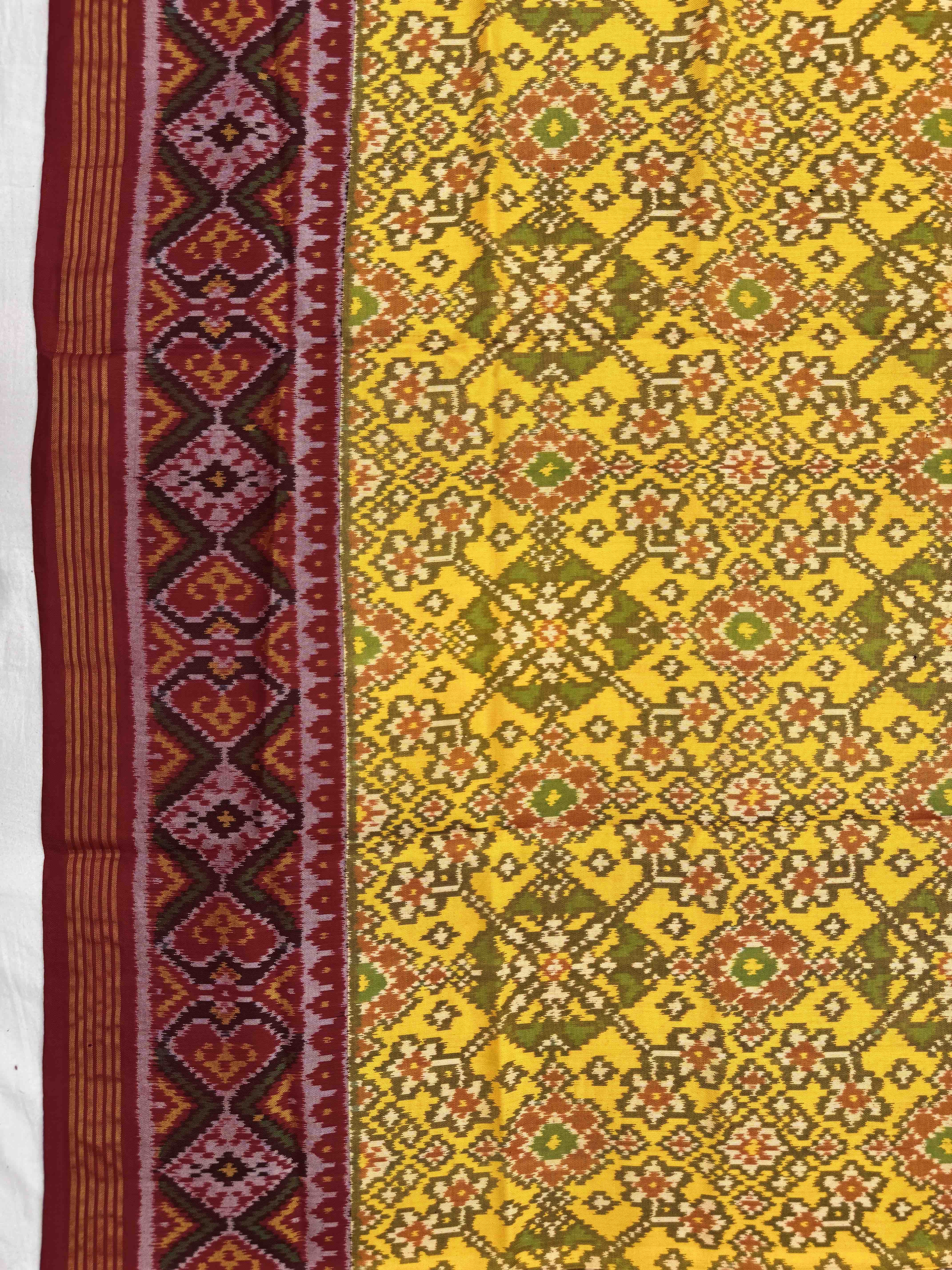 Yellow Ganga Jamuna Navratan Semi Double Ikat Patola Dupatta