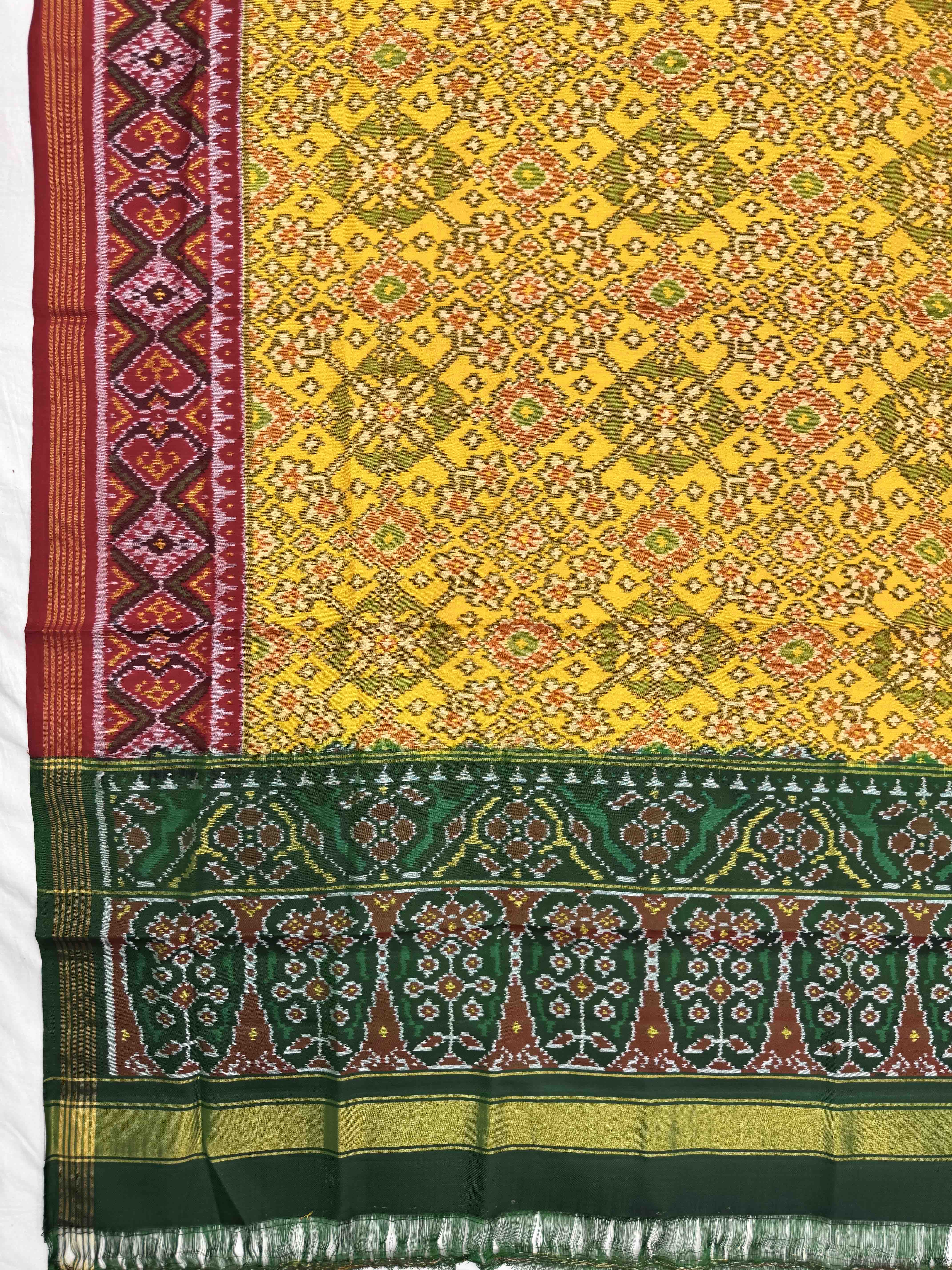 Yellow Ganga Jamuna Navratan Semi Double Ikat Patola Dupatta