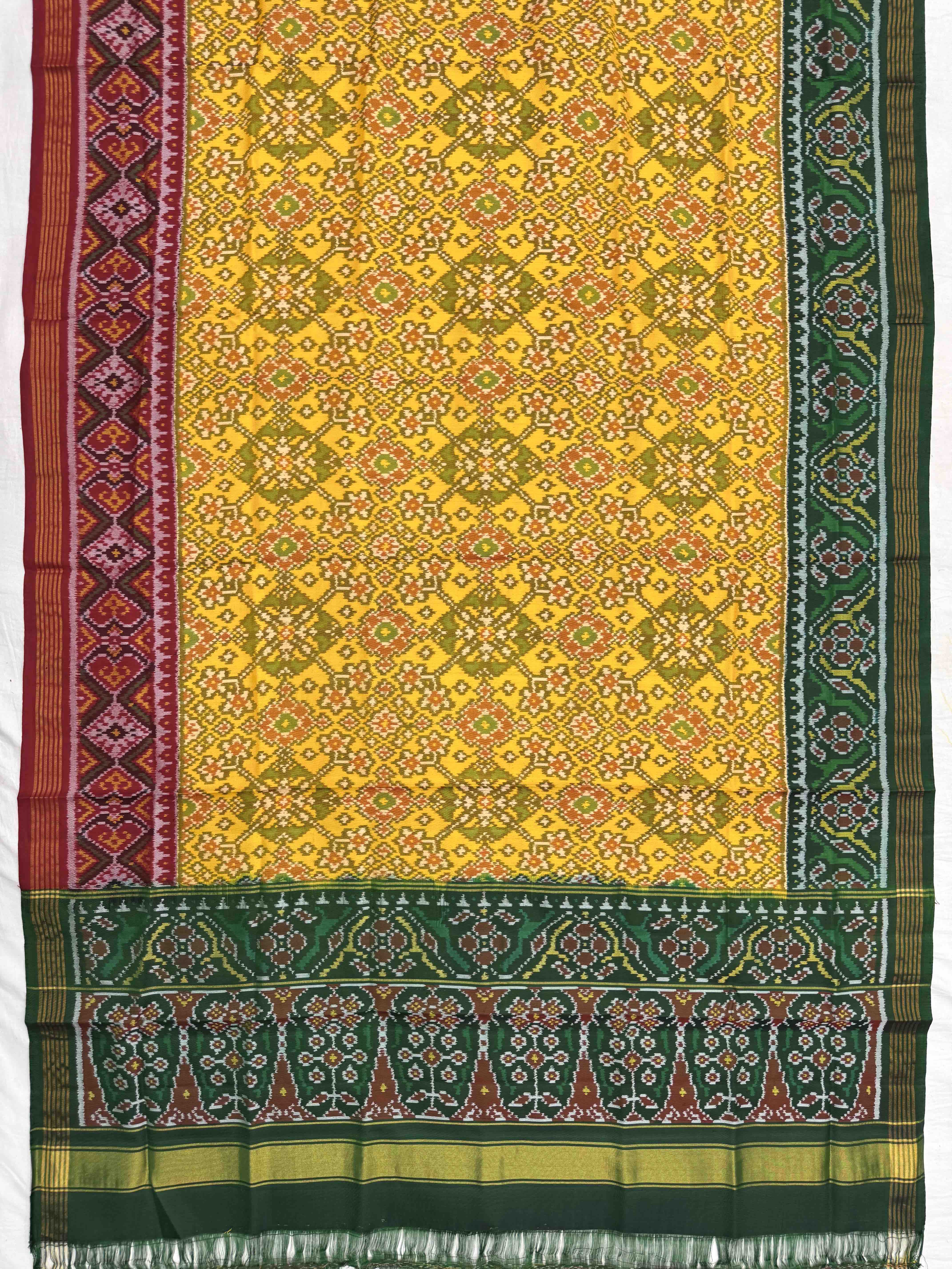 Yellow Ganga Jamuna Navratan Semi Double Ikat Patola Dupatta