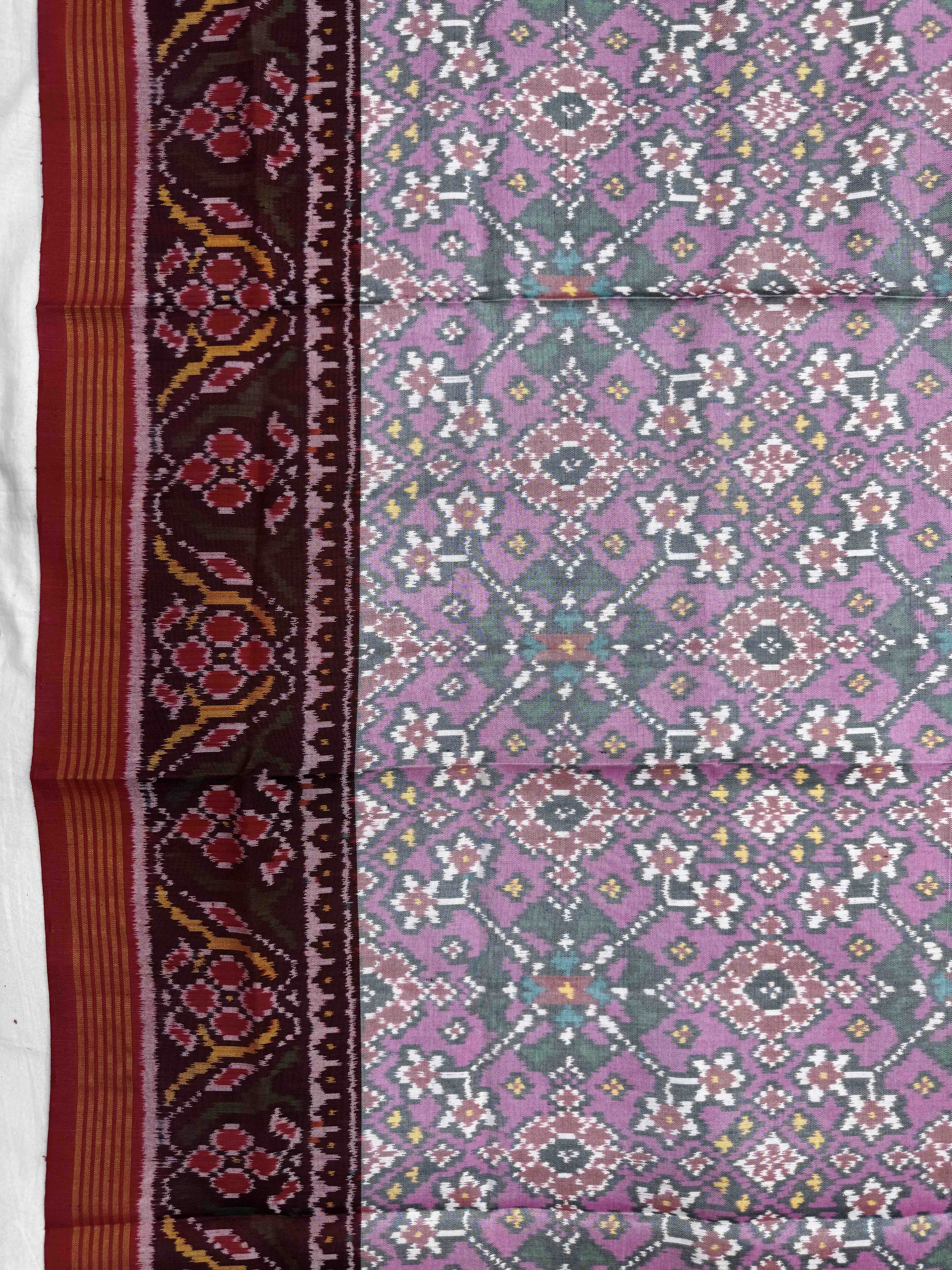 Red & Light Pink Navratan with Multicolor Pallu Semi Double Ikat Patola Dupatta