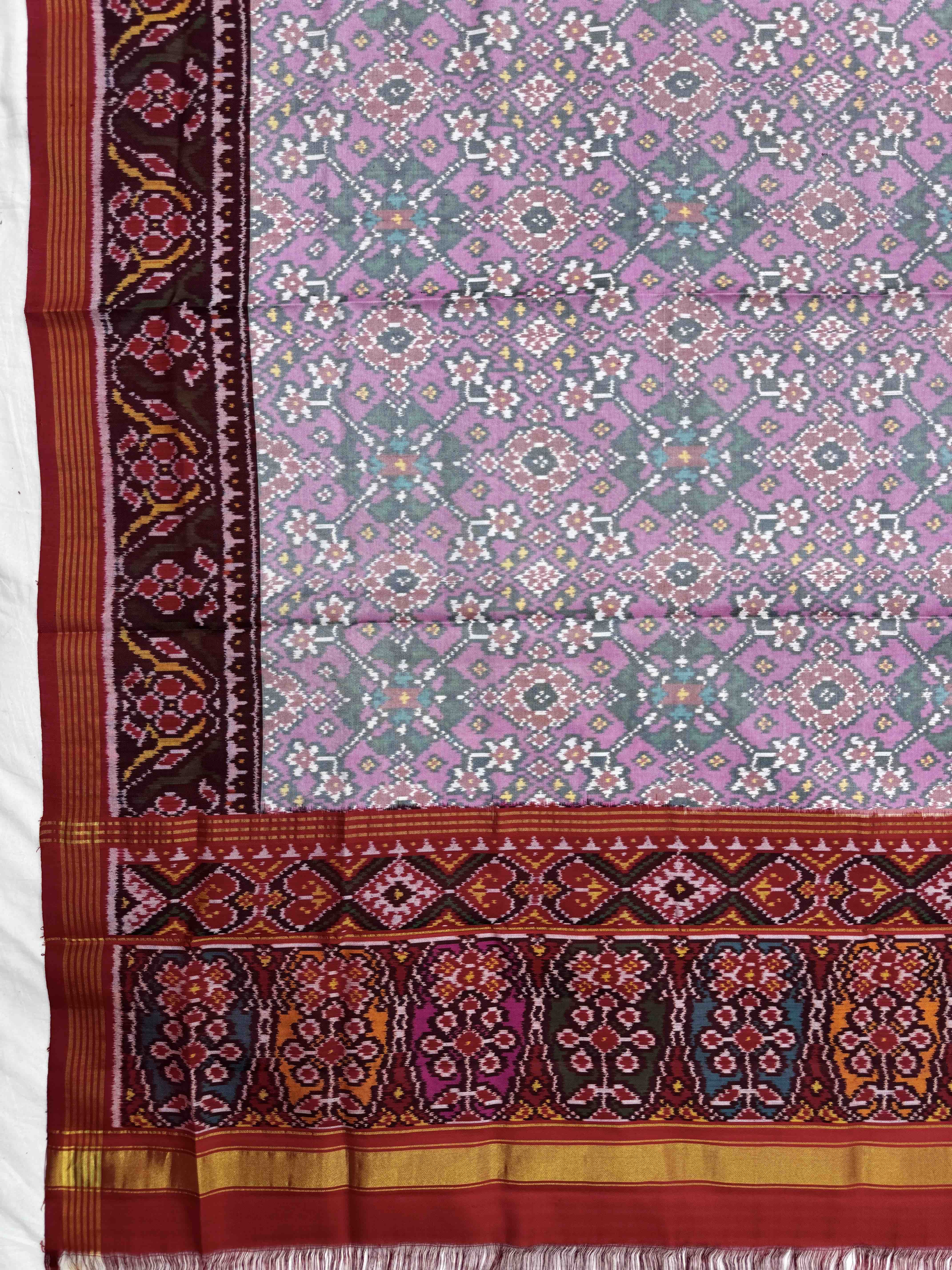 Red & Light Pink Navratan with Multicolor Pallu Semi Double Ikat Patola Dupatta
