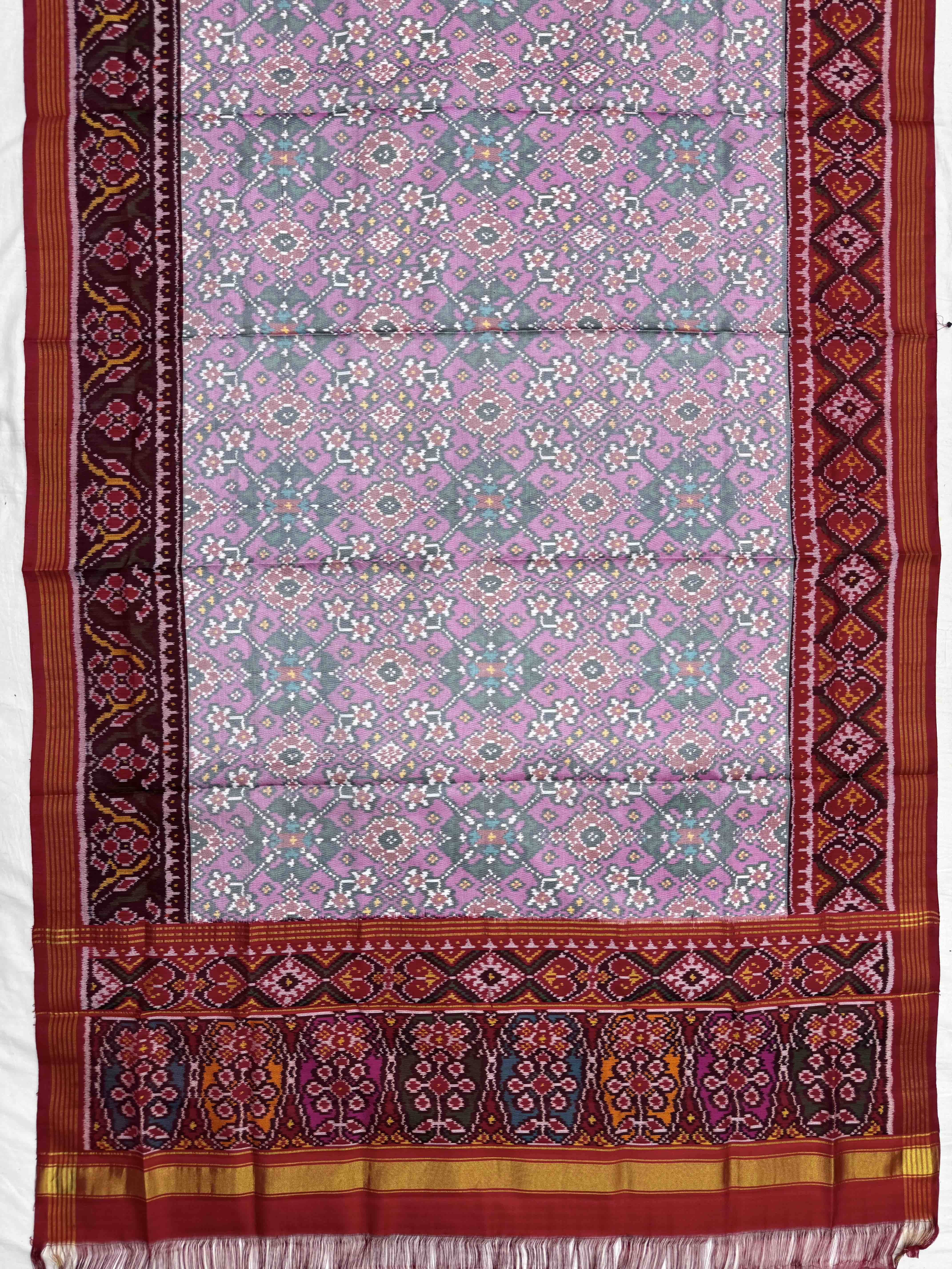 Red & Light Pink Navratan with Multicolor Pallu Semi Double Ikat Patola Dupatta