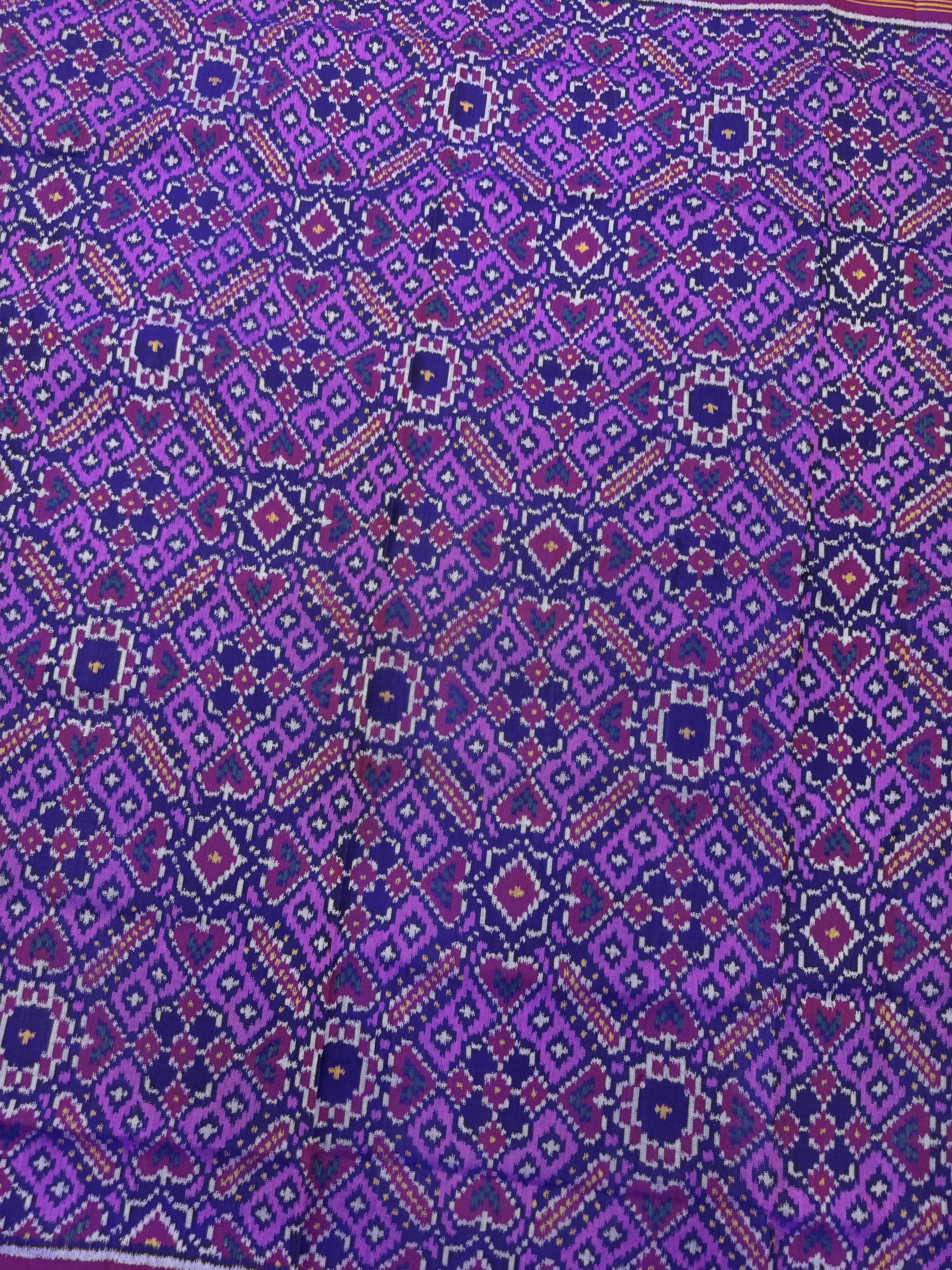 Purple Blue & LIght Purple Manekchowk Semi Double Ikat Patola Dupatta