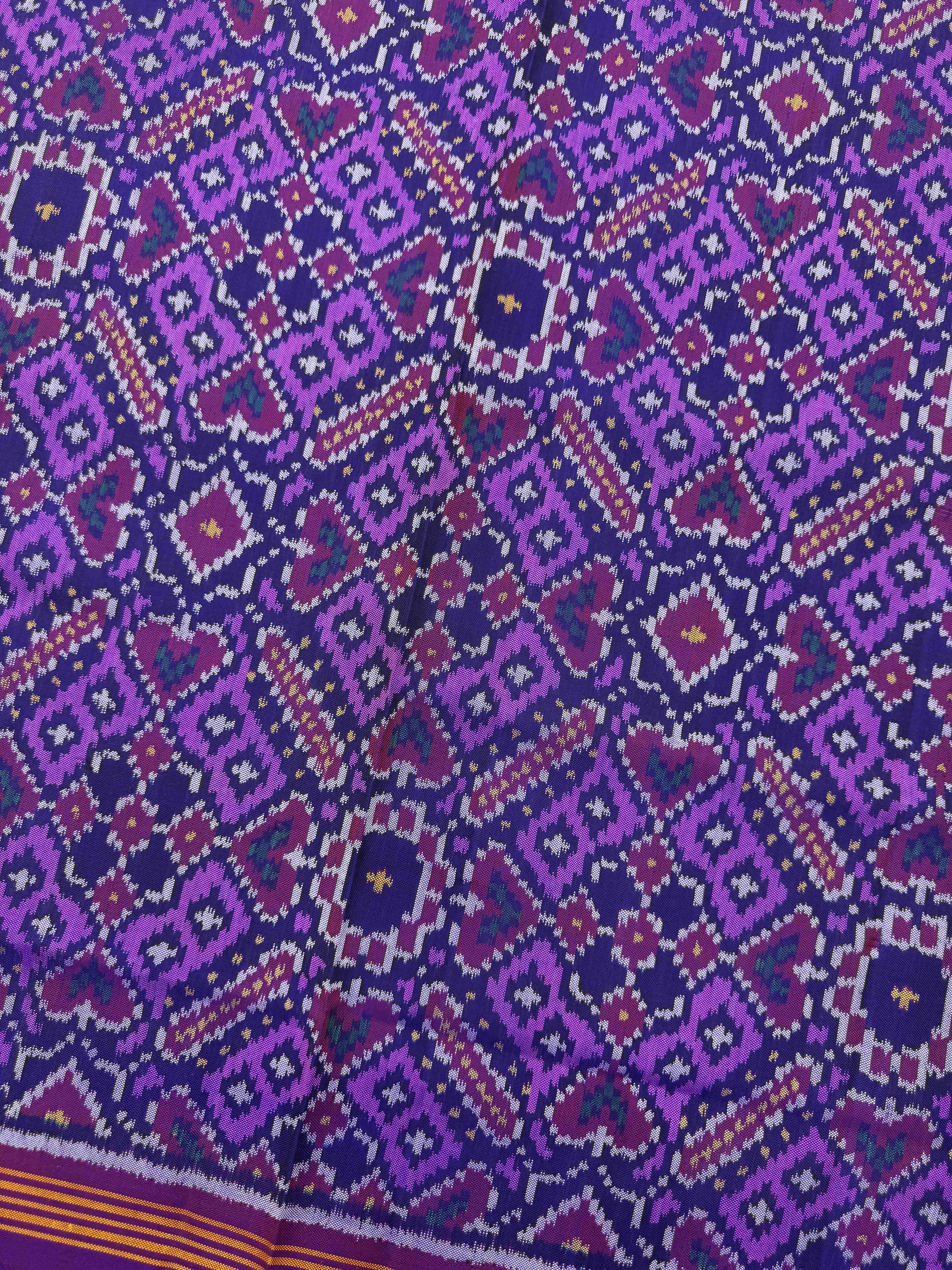 Purple Blue & LIght Purple Manekchowk Semi Double Ikat Patola Dupatta