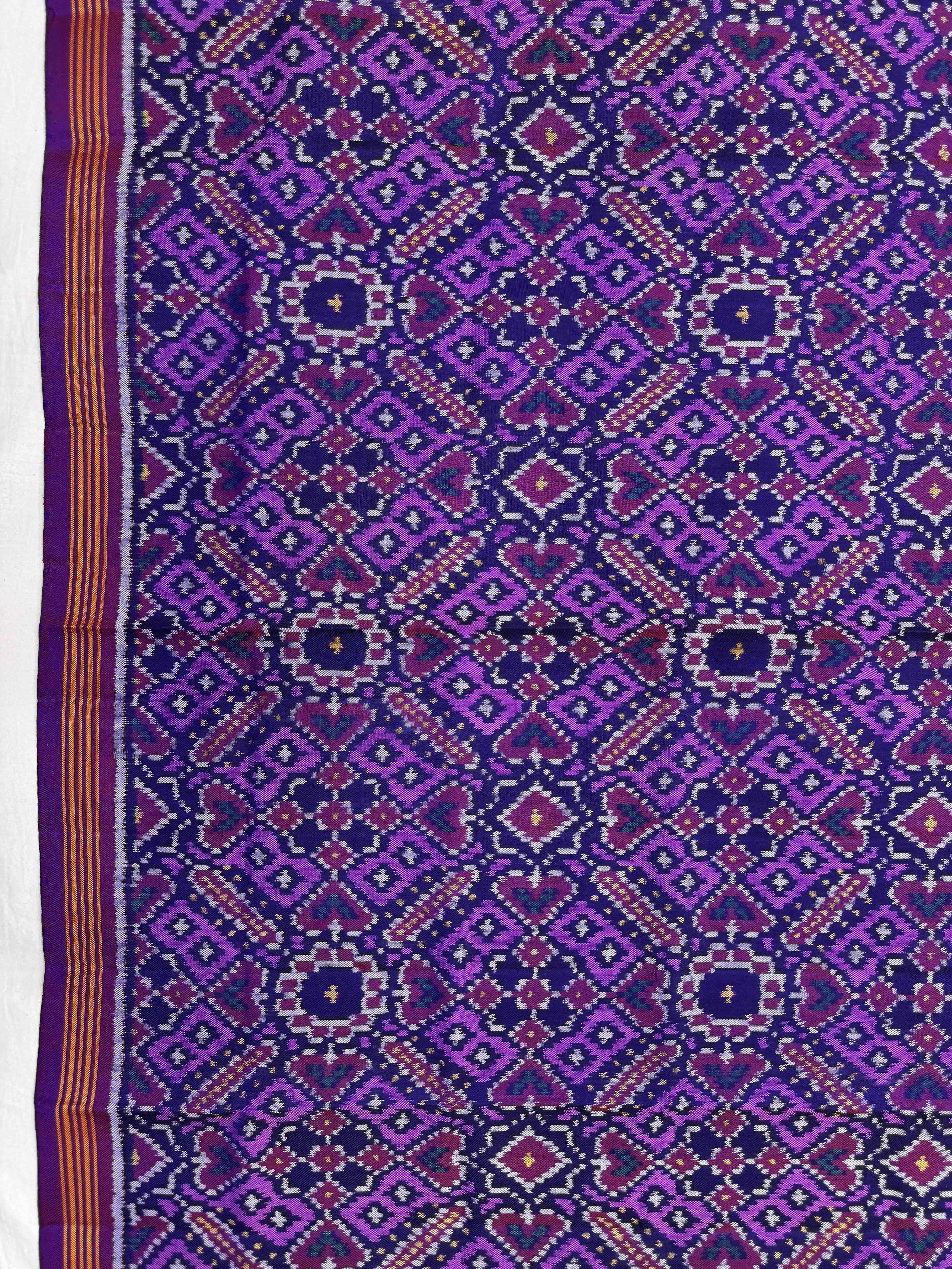 Purple Blue & LIght Purple Manekchowk Semi Double Ikat Patola Dupatta