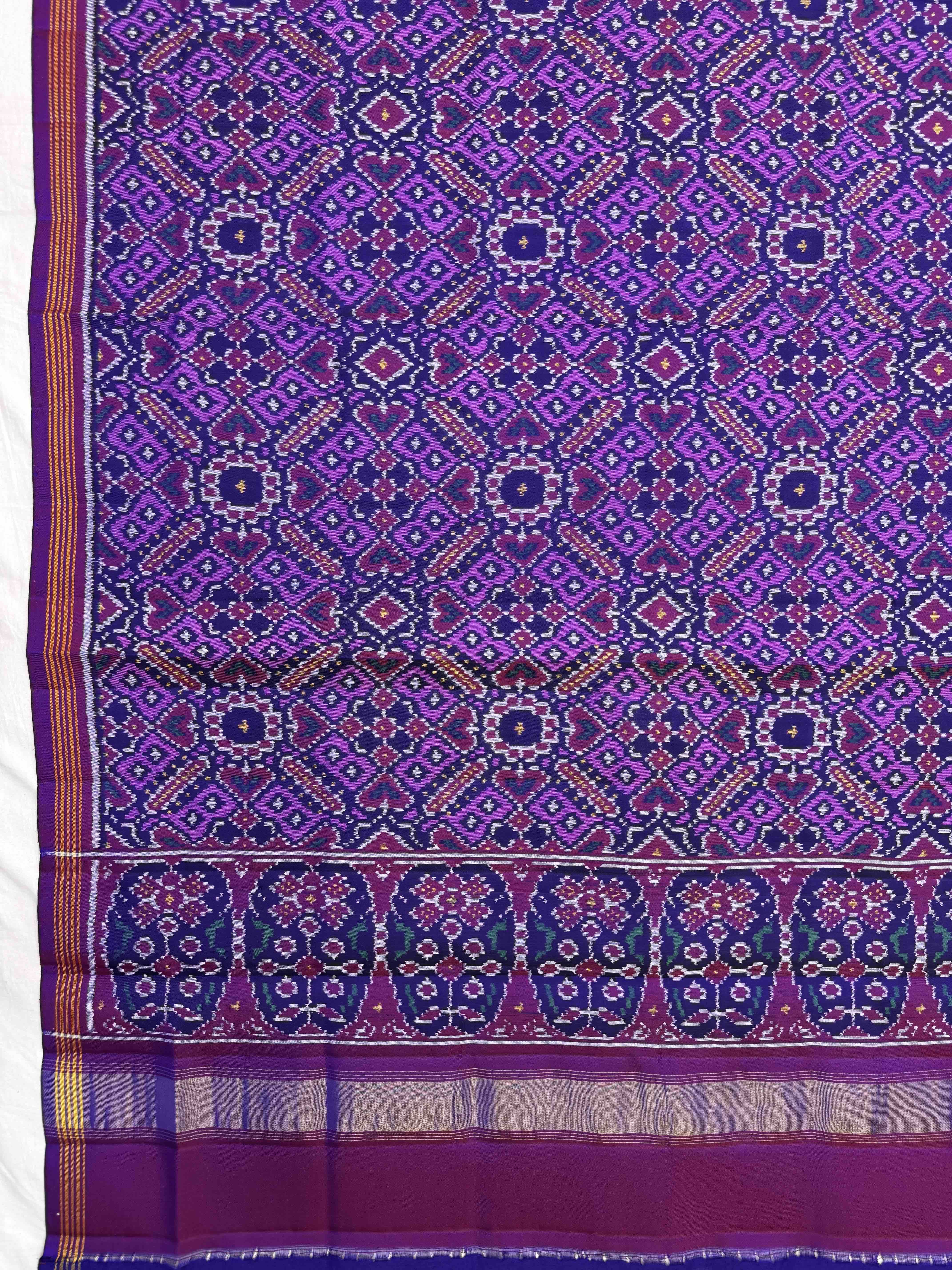 Purple Blue & LIght Purple Manekchowk Semi Double Ikat Patola Dupatta