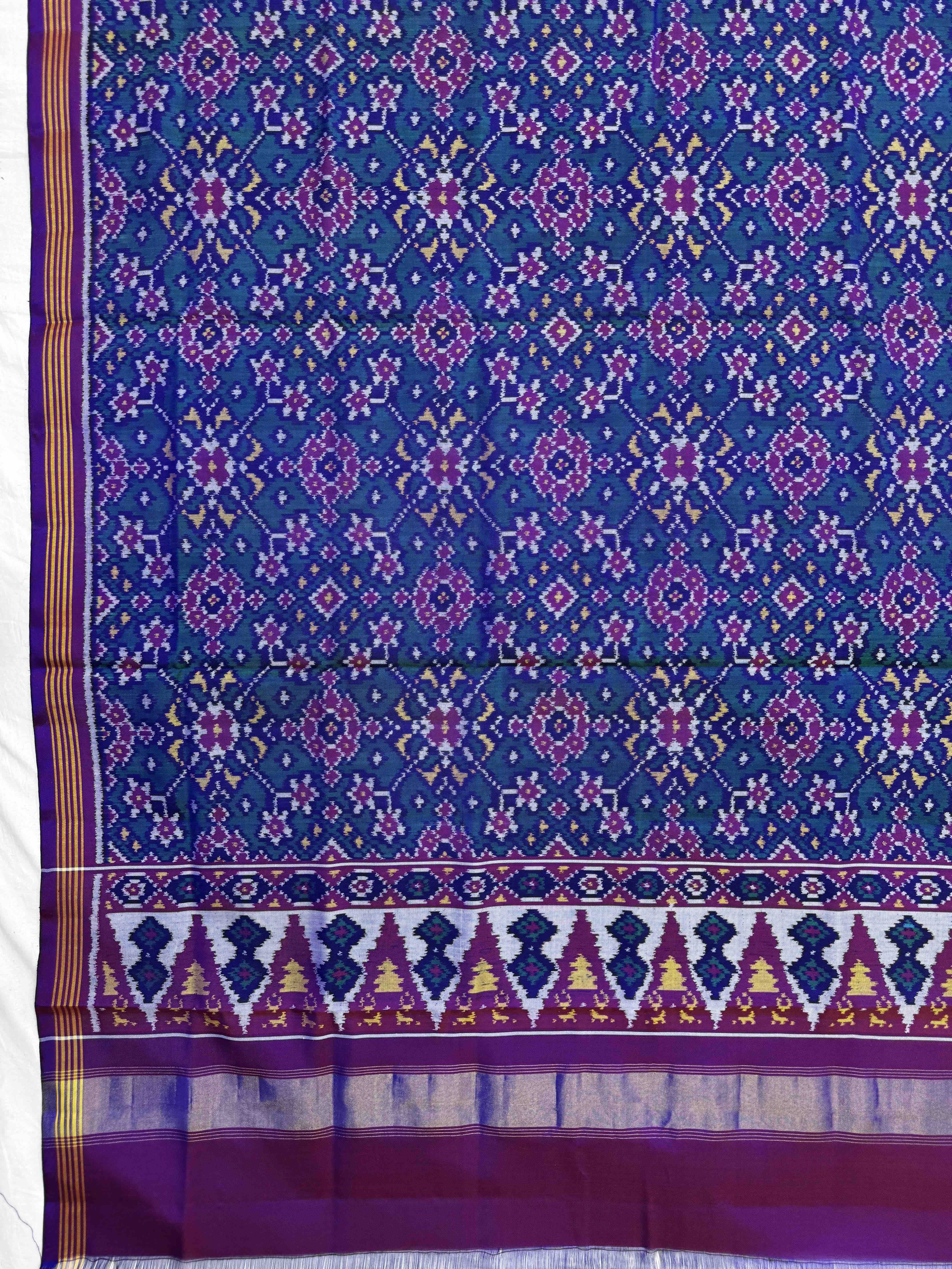 Purple & Peacock Green Navratan Semi Double Ikat Patola Dupatta