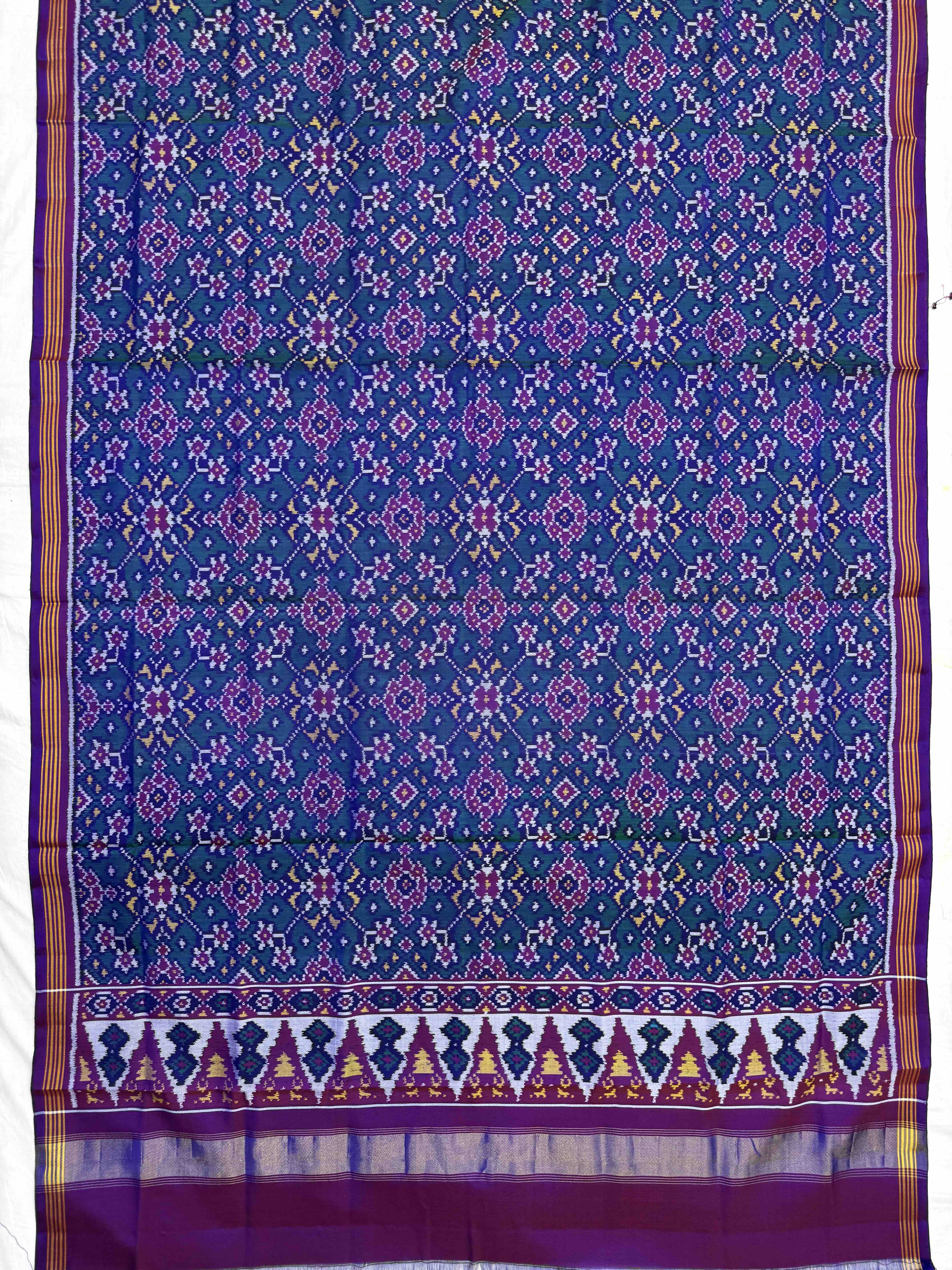 Purple & Peacock Green Navratan Semi Double Ikat Patola Dupatta