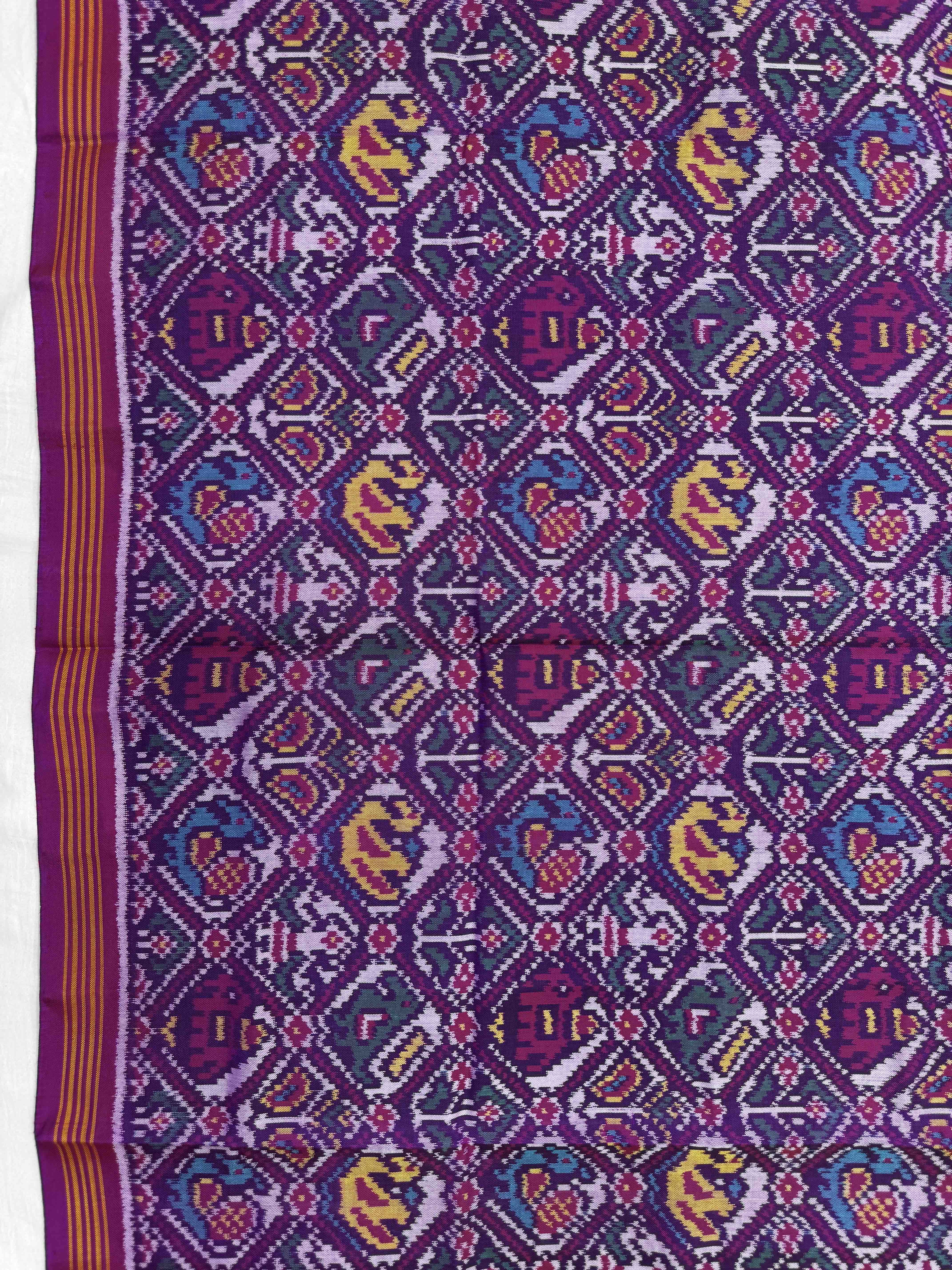 Magenta & White Small Narikunj Semi Double Ikat Patola Dupatta