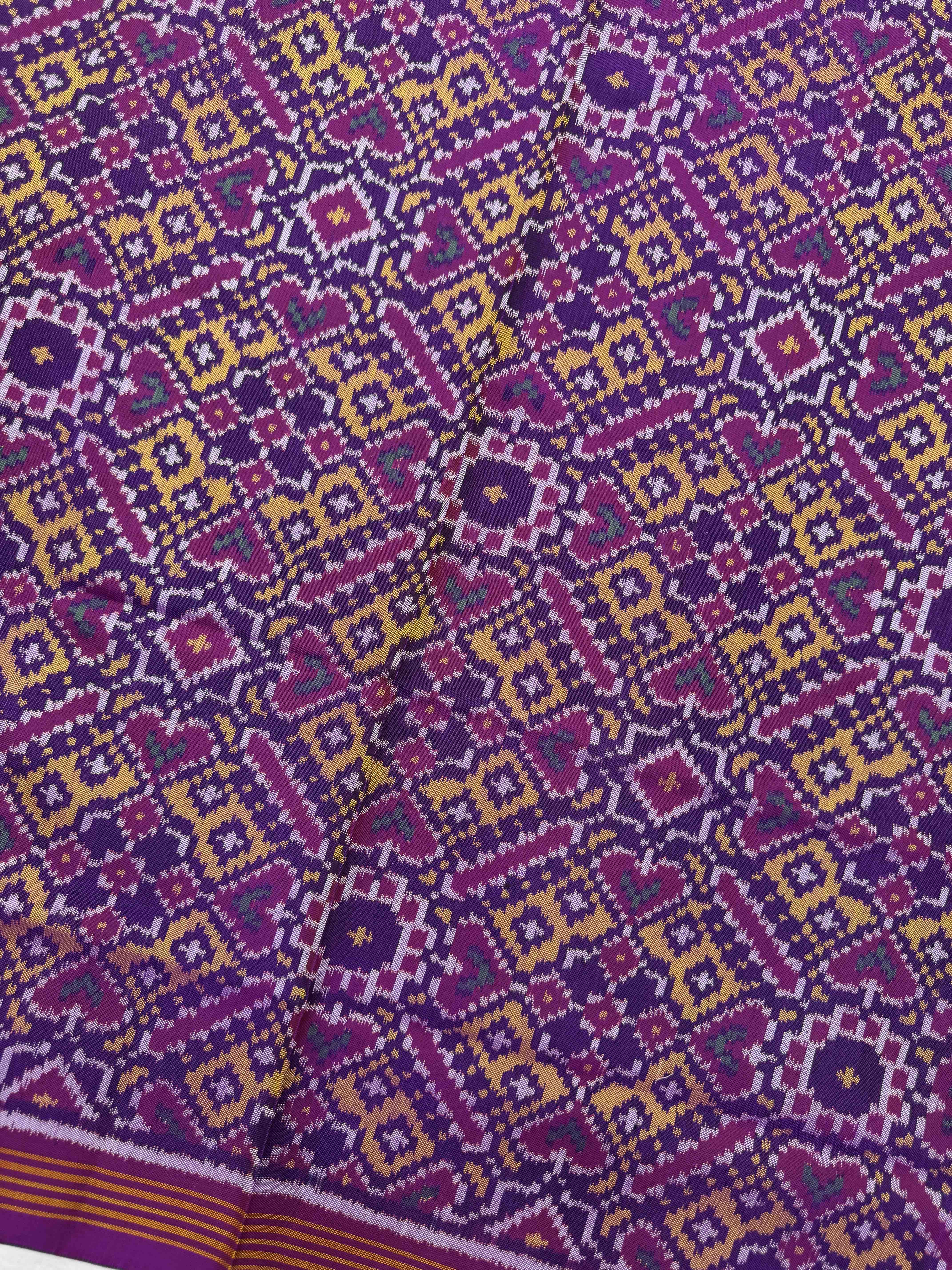 Magenta Purple & Yellow Manekchowk Semi Double Ikat Patola Dupatta