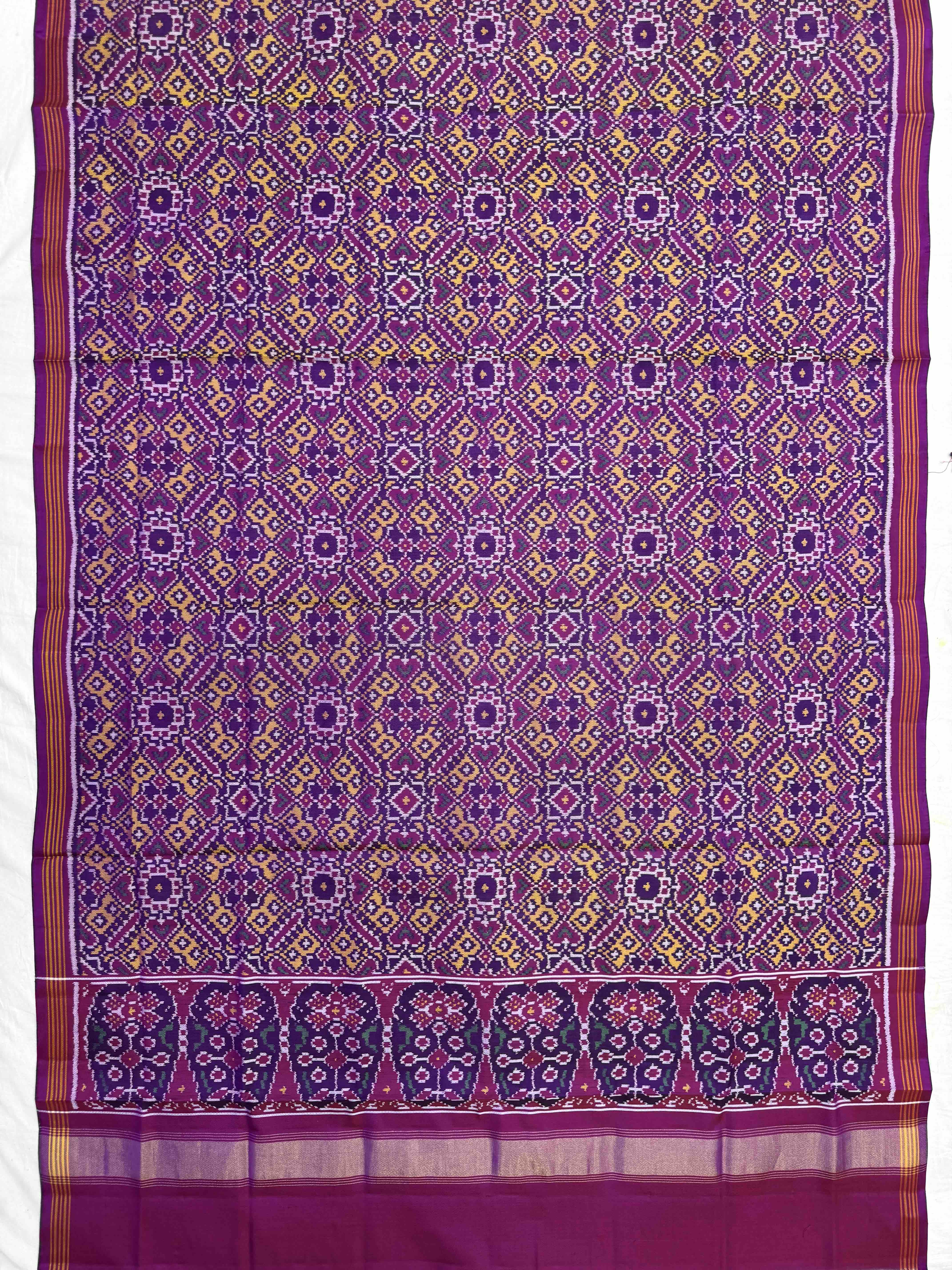 Magenta Purple & Yellow Manekchowk Semi Double Ikat Patola Dupatta