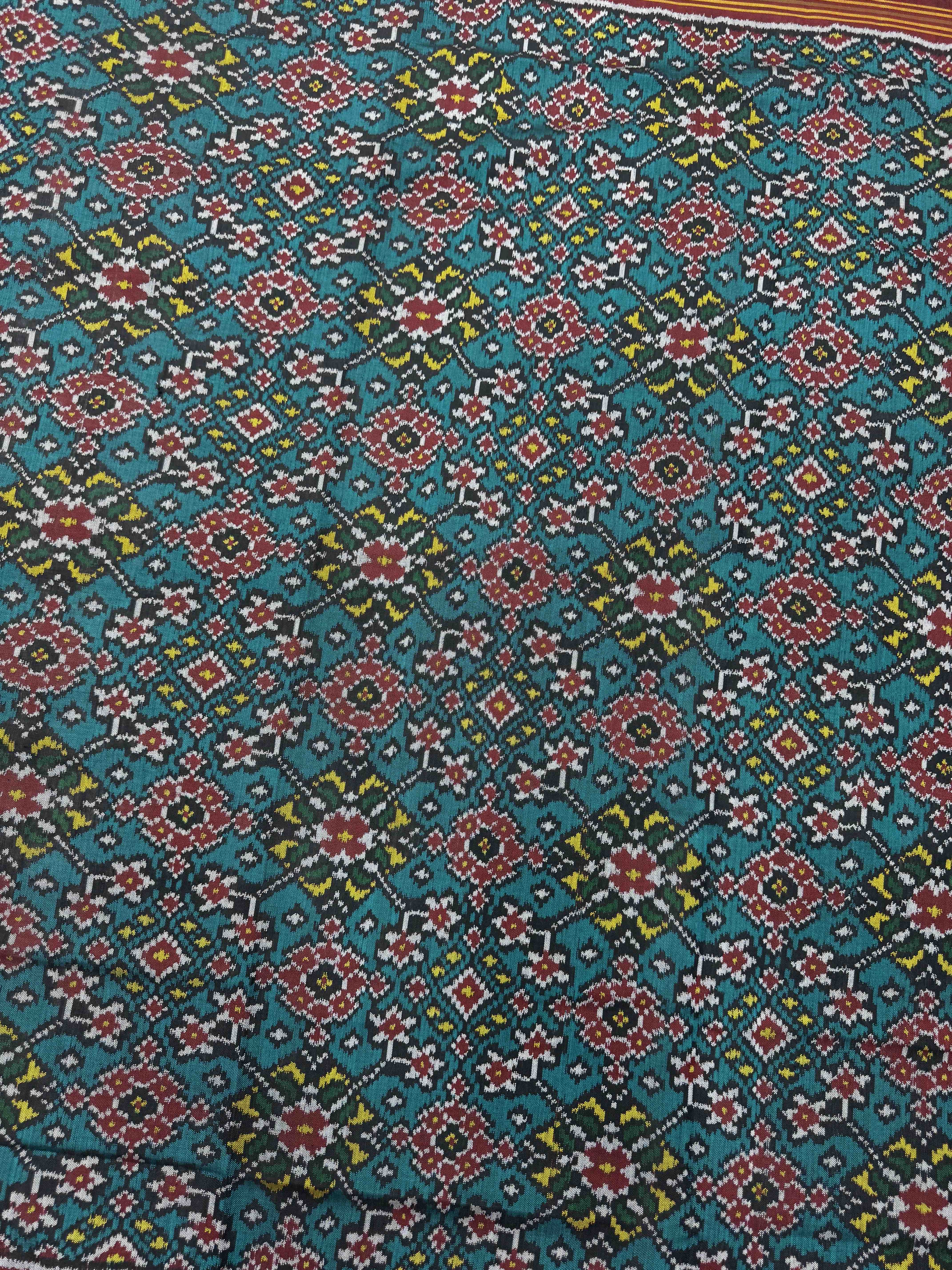 Maroon & Turquoise Navratan Semi Double Ikat Patola Dupatta