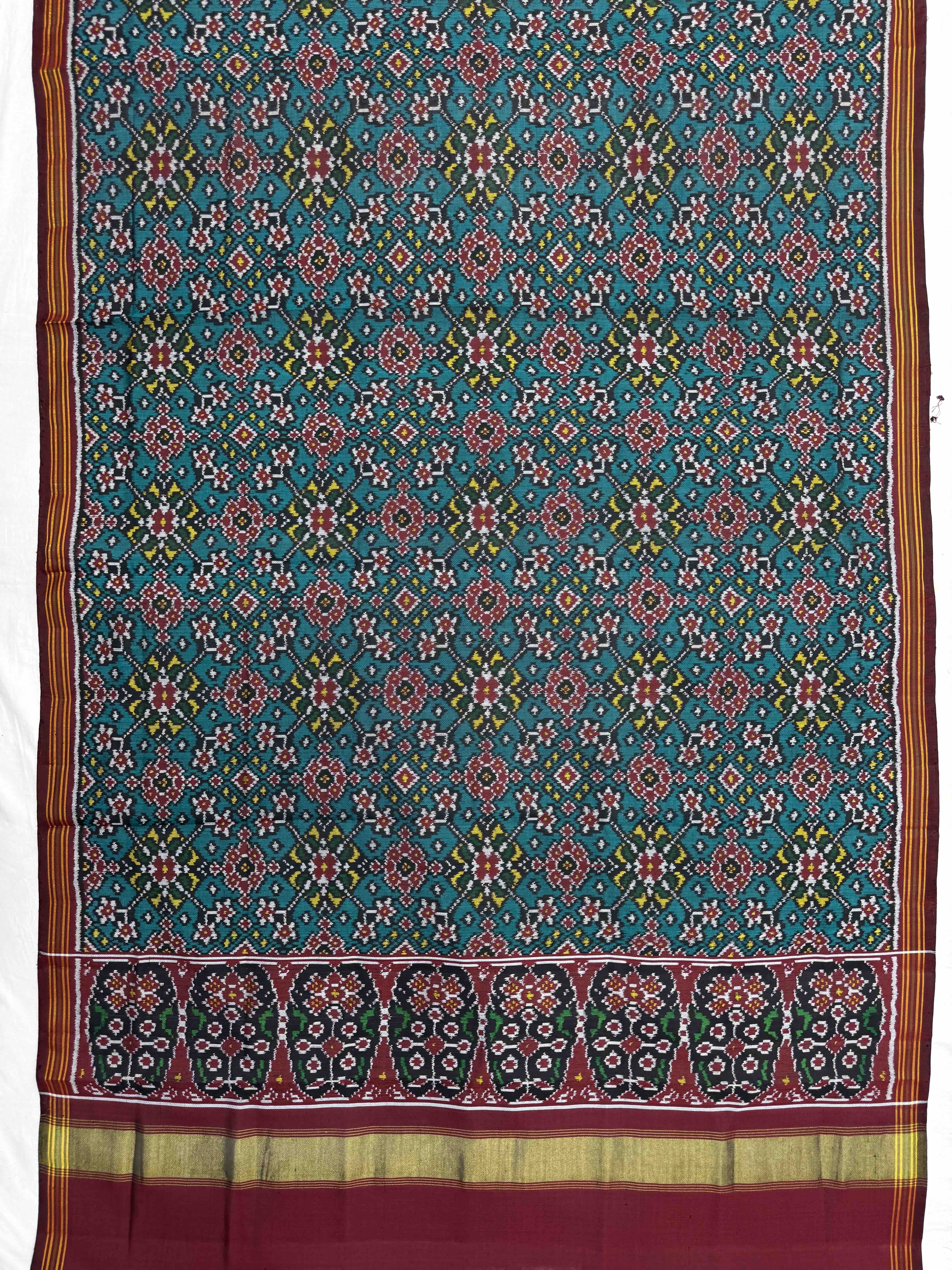 Maroon & Turquoise Navratan Semi Double Ikat Patola Dupatta