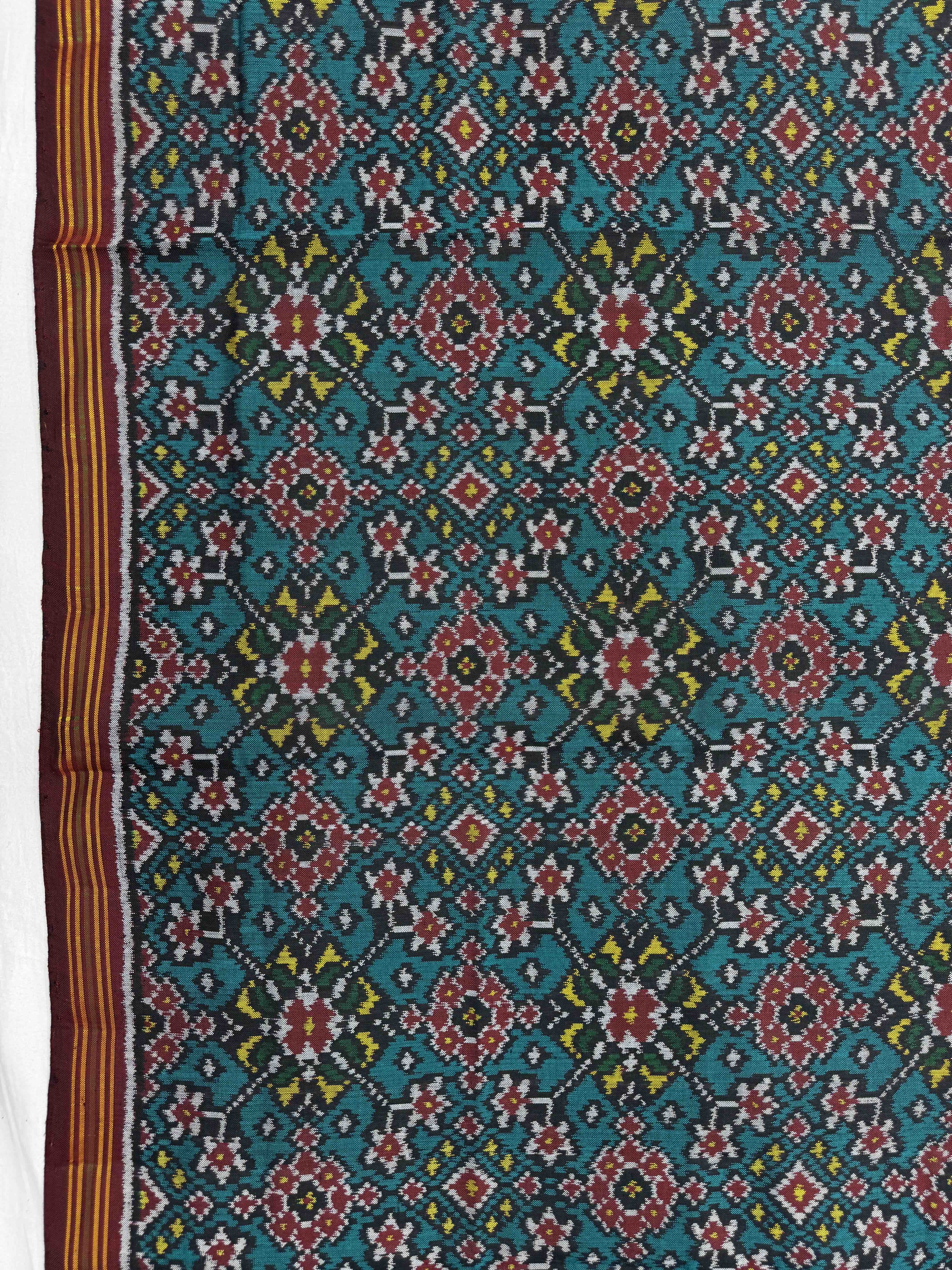 Maroon & Turquoise Navratan Semi Double Ikat Patola Dupatta