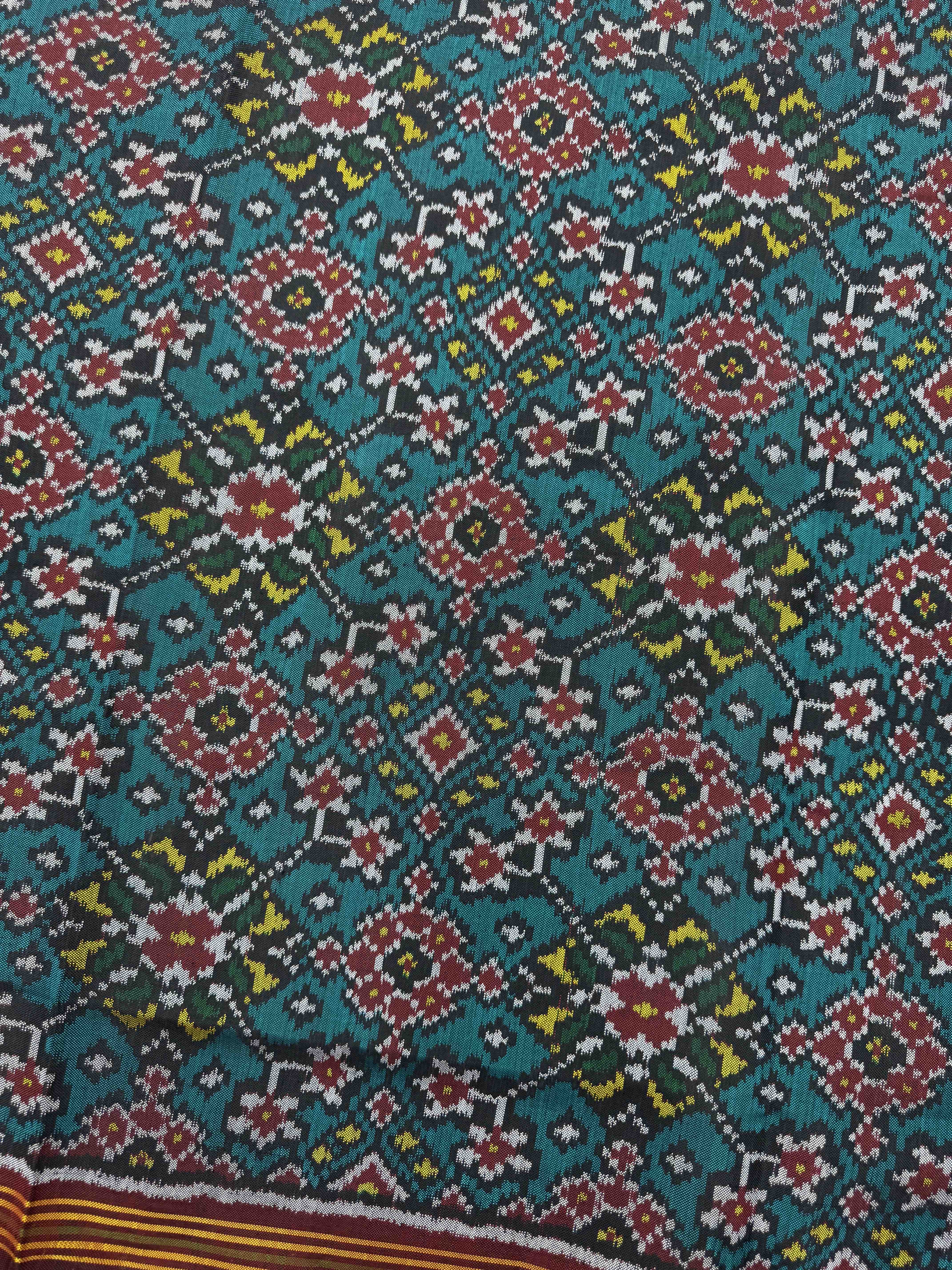 Maroon & Turquoise Navratan Semi Double Ikat Patola Dupatta